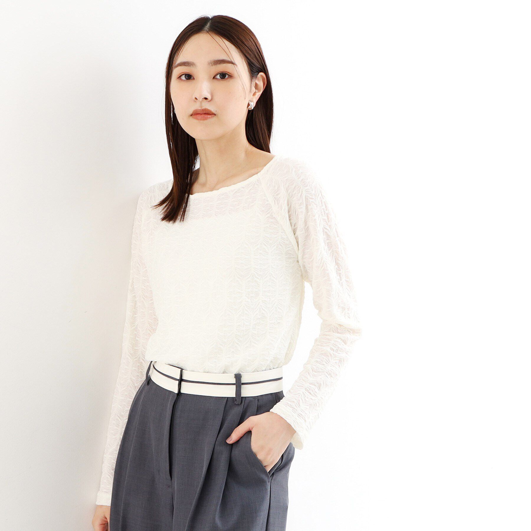 THE SHOP TK「【上品な透け感】ウェーブプルオーバー/洗濯機OK」|Tシャツ・カットソー|