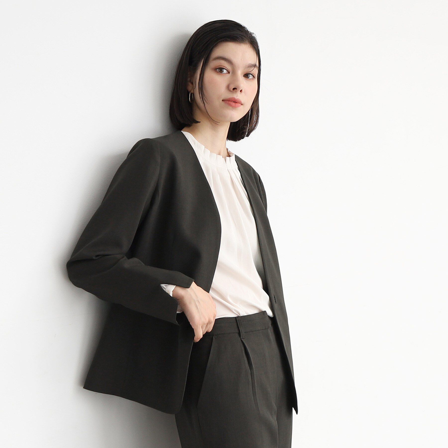 THE SHOP TK「【セットアップ可】シャークスキンノーカラージャケット」|ノーカラージャケット|スミクロ(018)