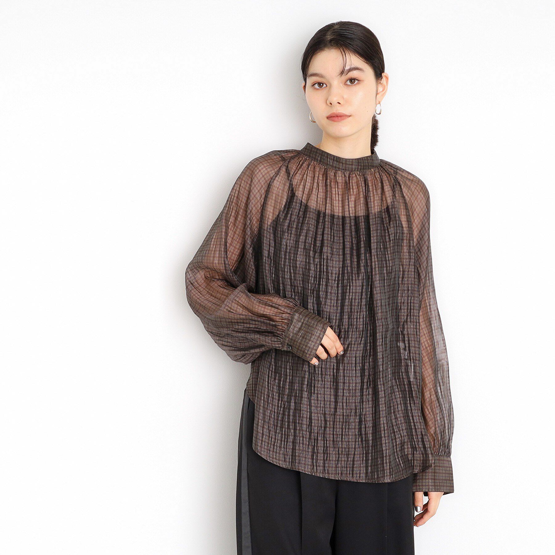 THE SHOP TK「シアーチェックプリントブラウス」|シャツ・ブラウス|