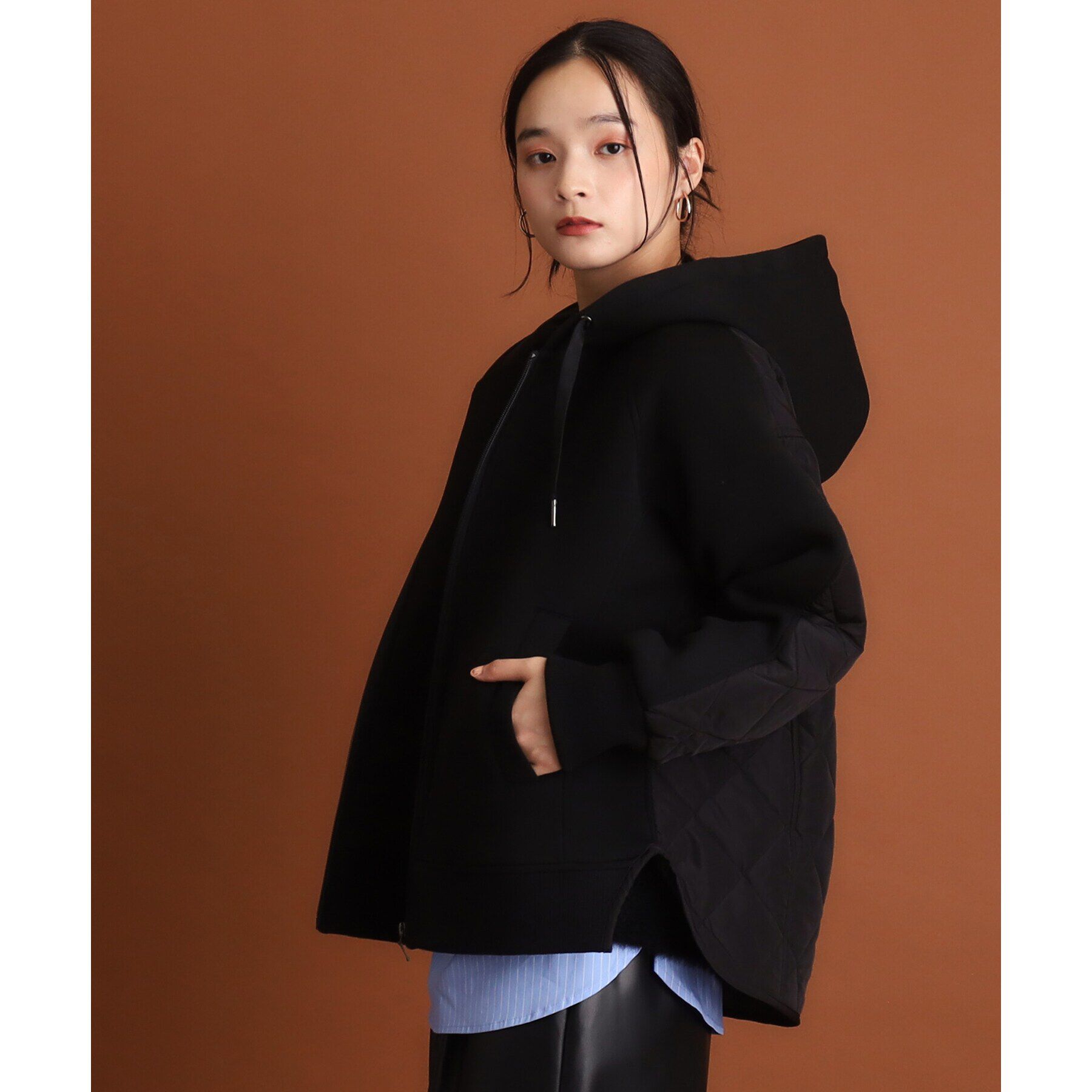 THE SHOP TK「【洗えるアウター】ダンボール&times;中綿キルトジャケット」|ブルゾン・スタジャン|ブラック(019)