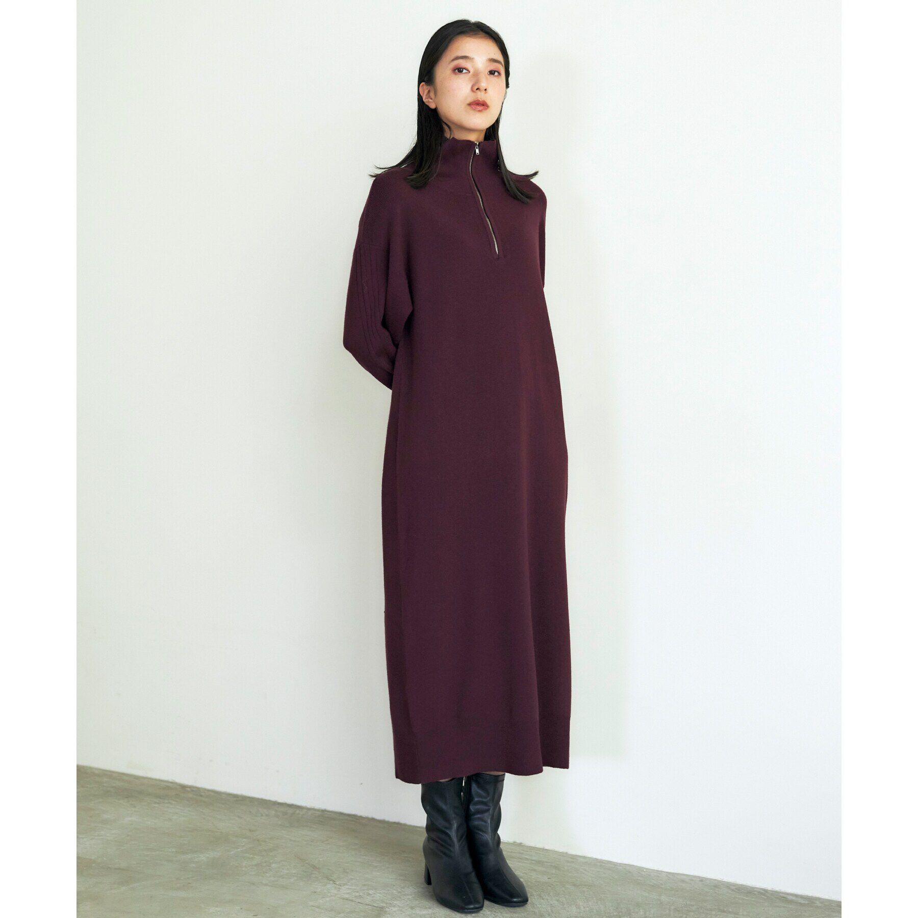 THE SHOP TK「【毛玉になりにくい/静電気防止】ハーフジップワンピース/洗える」|ワンピース|