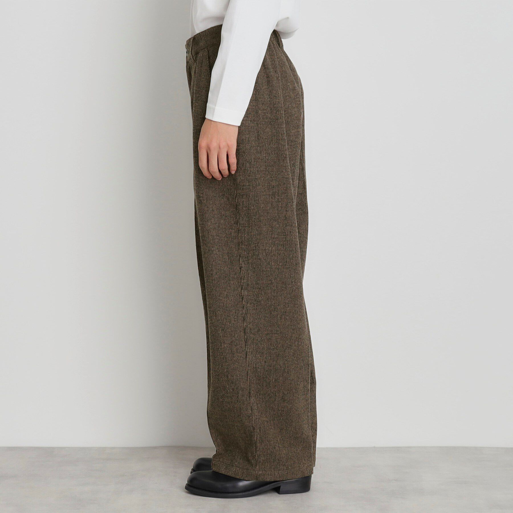 THE SHOP TK「タックワイドスラックス ブラック／グレンチェック／ブラウンチェック」|その他|