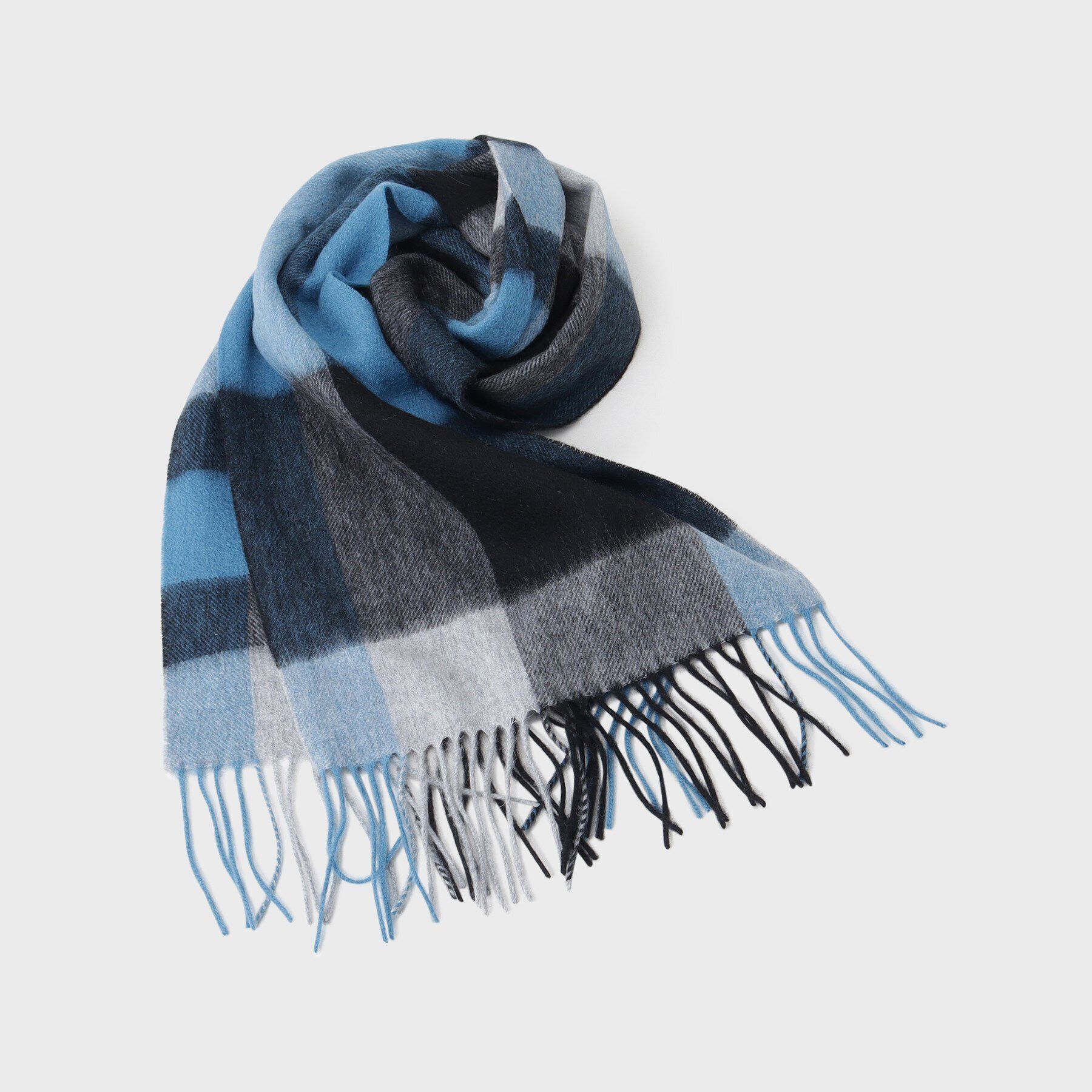 THE SHOP TK「ウールブロックチェックシングルマフラー ユニセックス」|ストール|ブルー(292)
