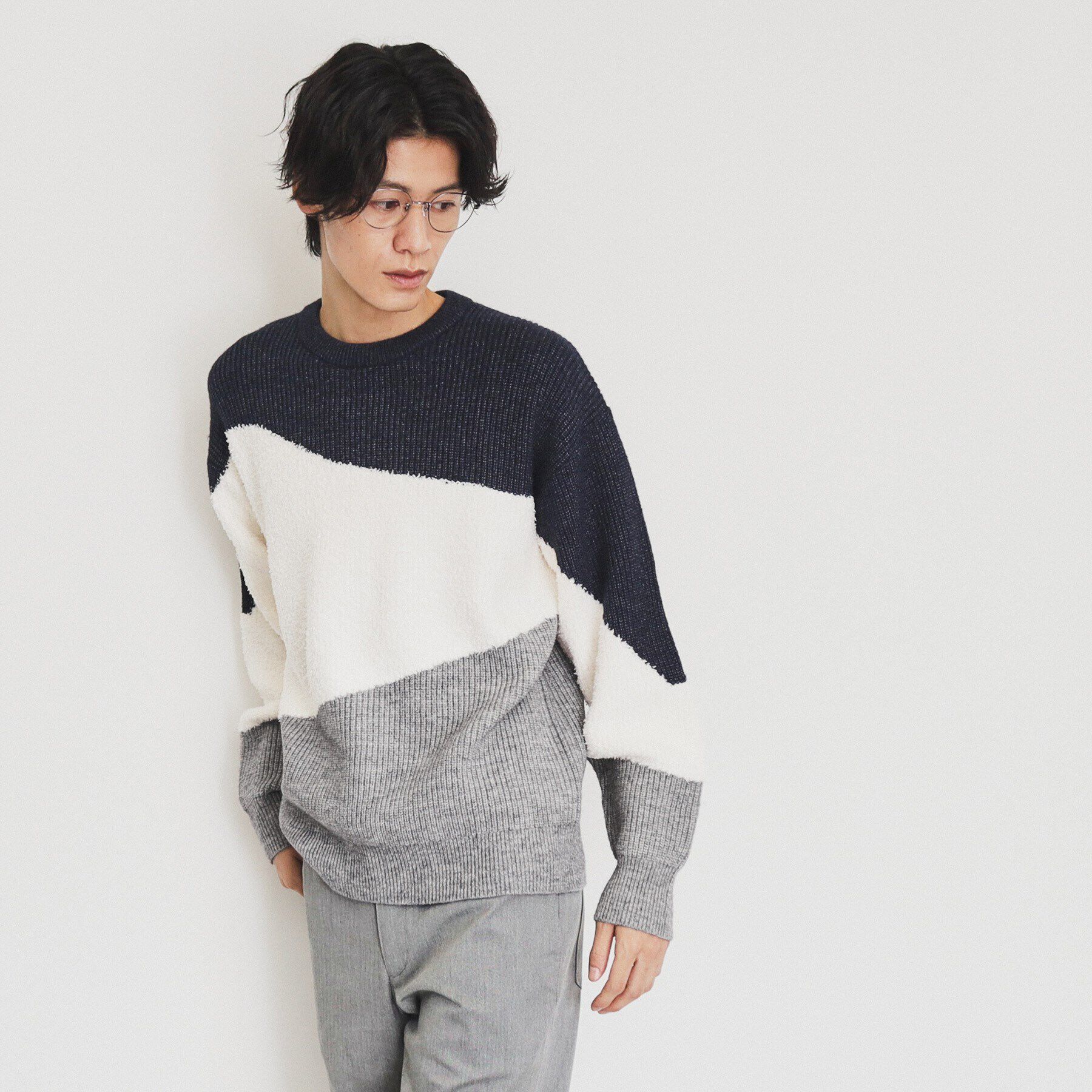 THE SHOP TK「フェザー切替ウェーブプルオーバー」|ニット・セーター|