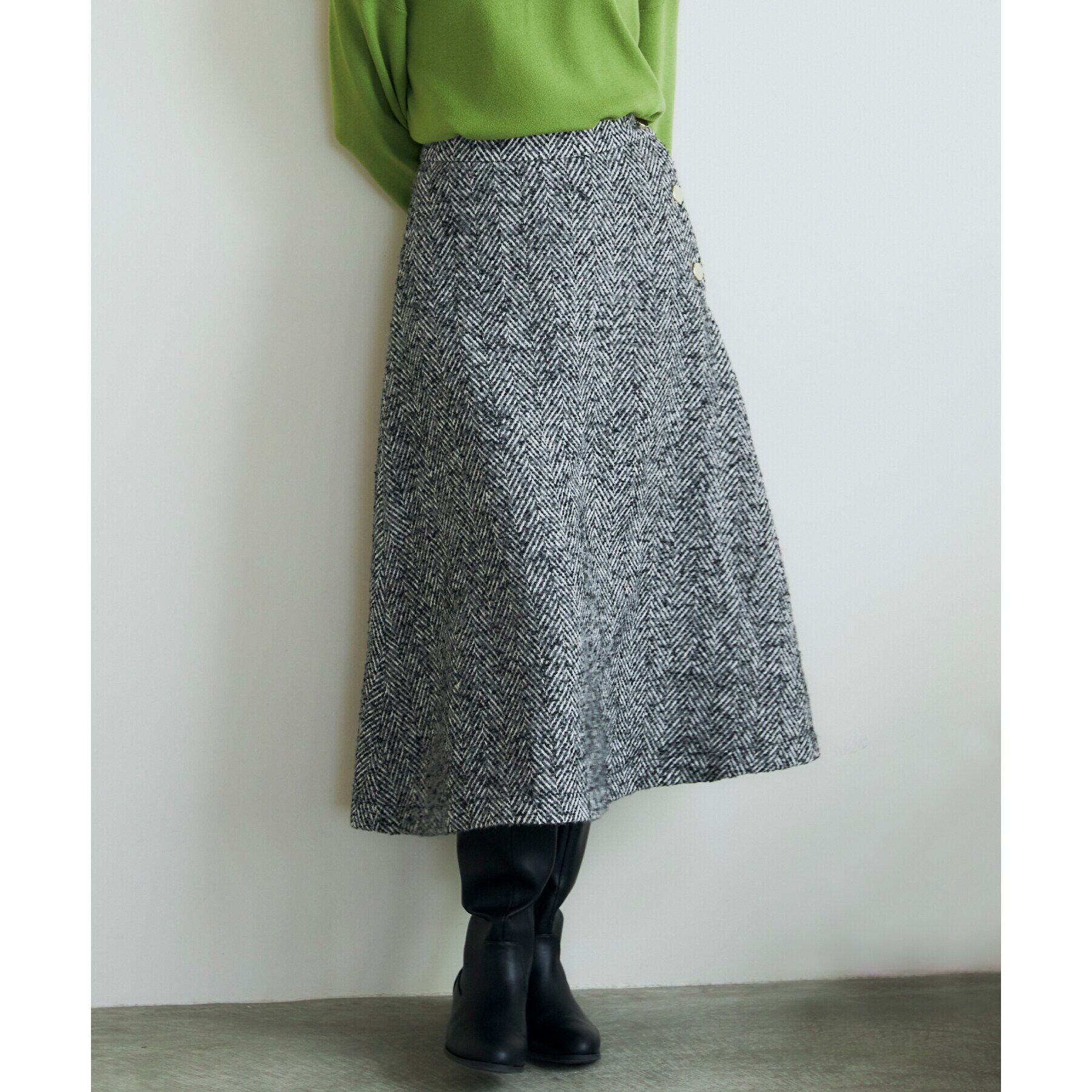 THE SHOP TK「MIXへリンボンフレアスカート」|スカート|ﾌﾞﾗｯｸ(419)