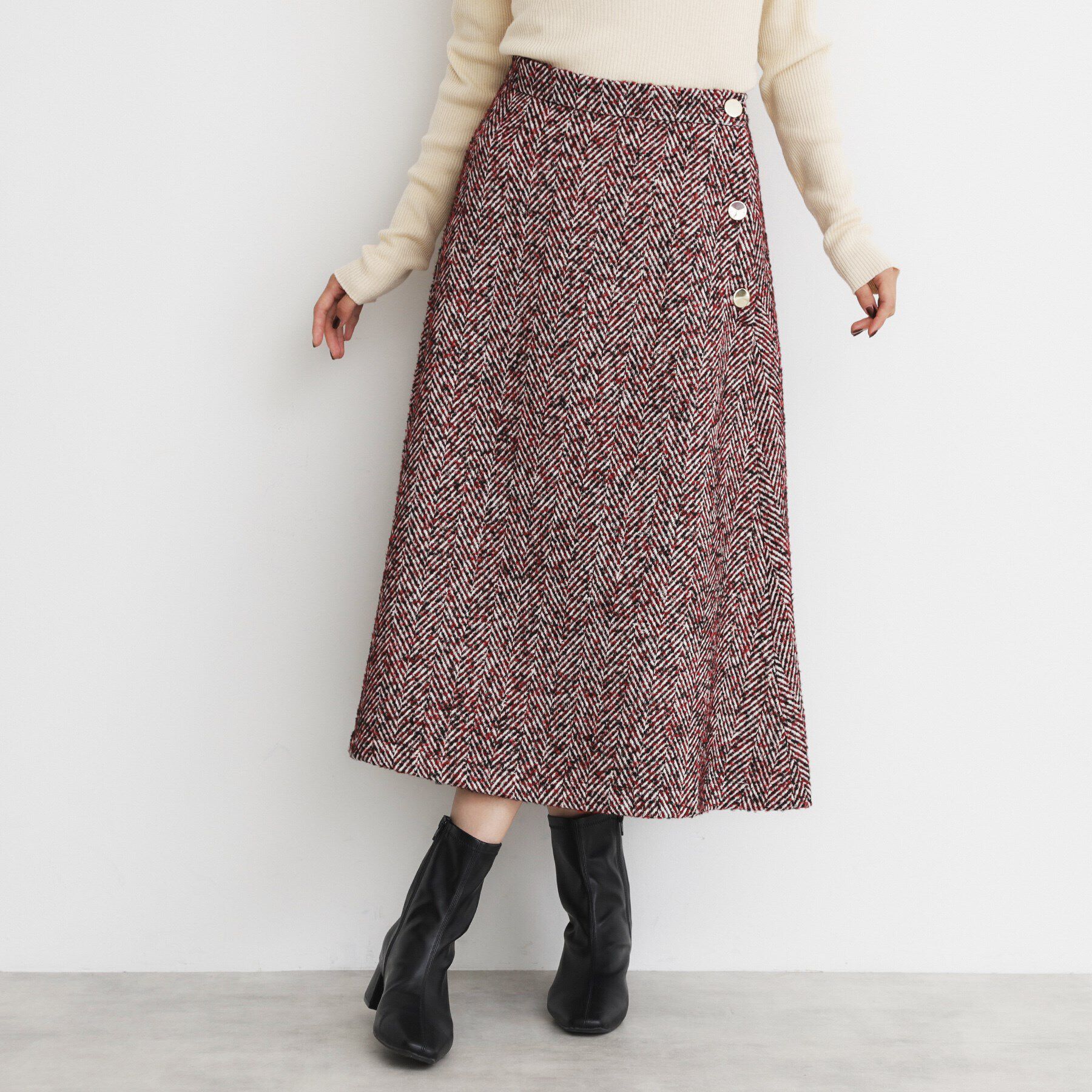 THE SHOP TK「MIXへリンボンフレアスカート」|スカート|ﾚｯﾄﾞ(463)