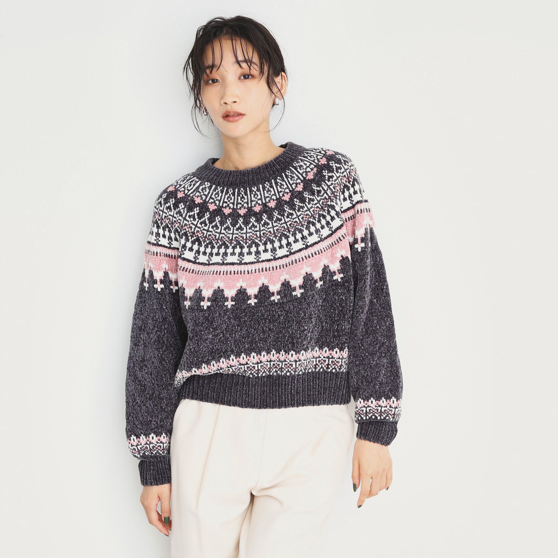 THE SHOP TK「ラメモール求心ニット【洗える】」|ニット・セーター|チャコールグレー(1