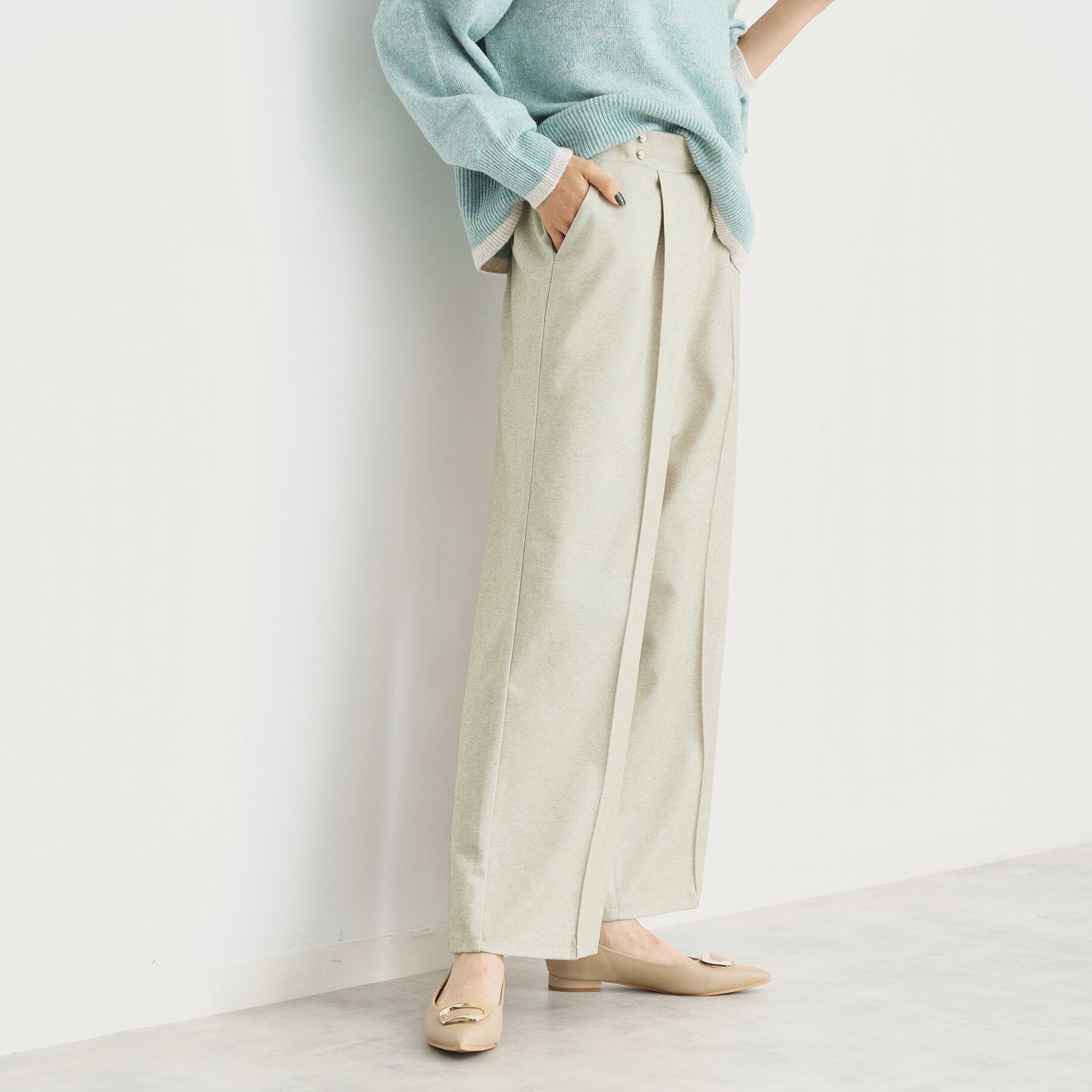 THE SHOP TK「【洗えるパンツ/あったかキレイ】メランジ起毛ワイドパンツ」|その他|