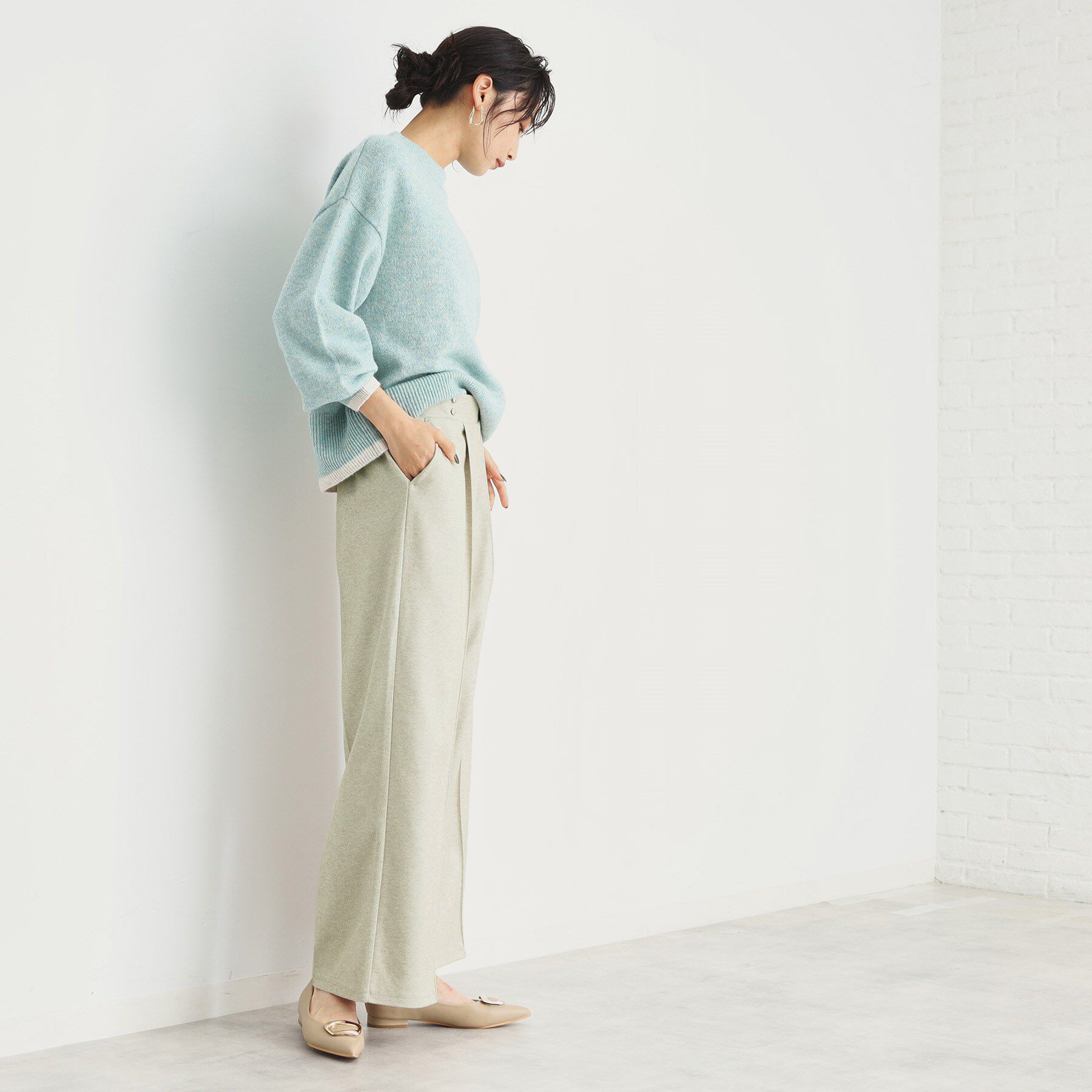 THE SHOP TK「【洗えるパンツ/あったかキレイ】メランジ起毛ワイドパンツ」|その他|