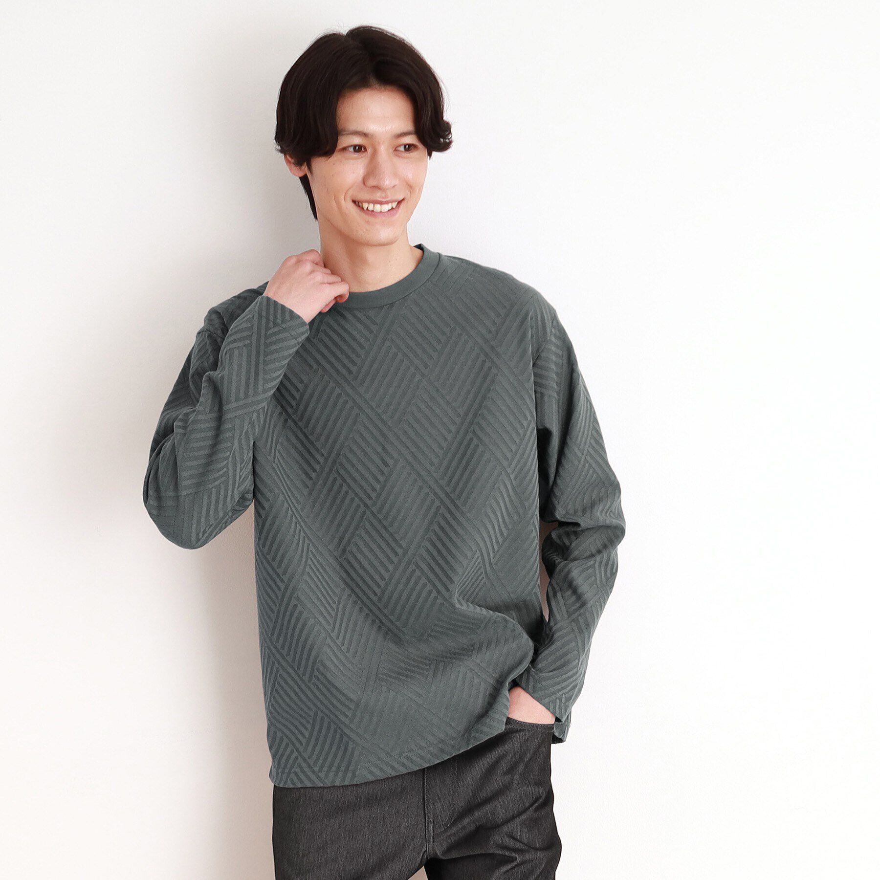 THE SHOP TK「リンクスジャカード長袖Tシャツ ON／OFF兼用」|Tシャツ・カットソー|チャコールグレー(0