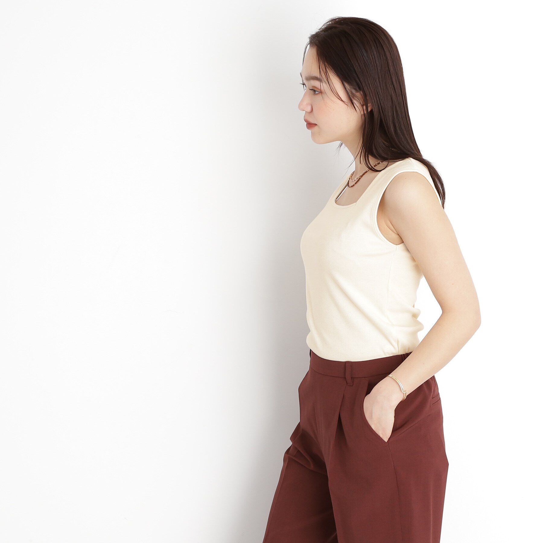 THE SHOP TK「【前後2WAY】スクエアリブタンク/洗える」|キャミソール|