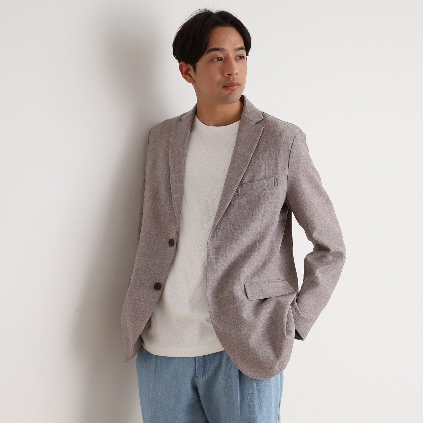 THE SHOP TK「リネンライクシングルジャケット セットアップ可」|テーラードジャケット|ライトベージュ(05