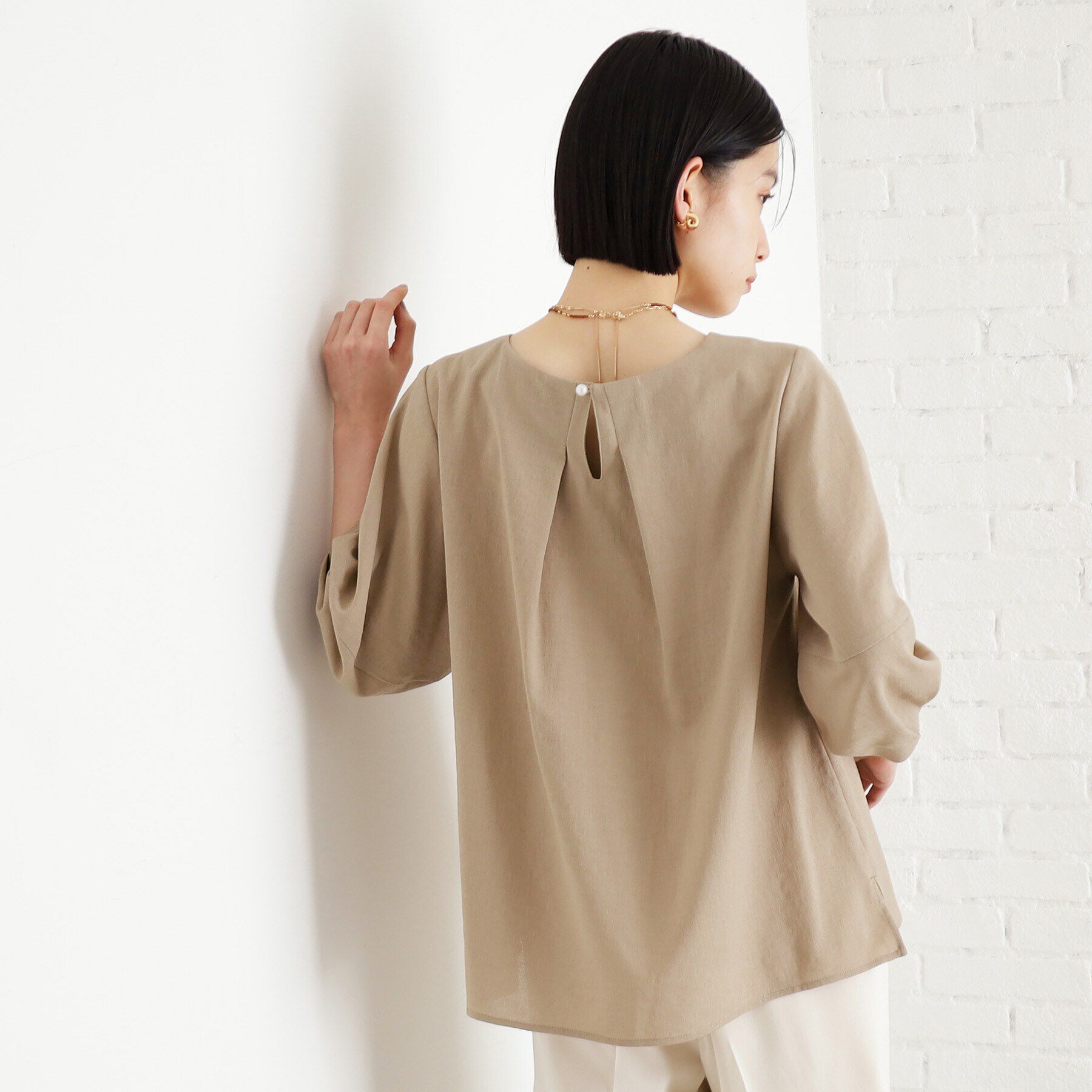 THE SHOP TK「麻調ランタン袖ブラウス【洗える】」|シャツ・ブラウス|