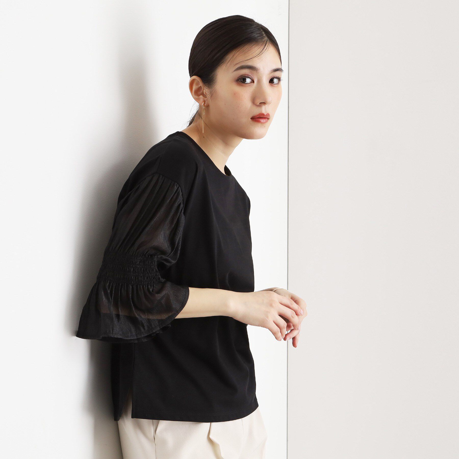 THE SHOP TK「袖シャーリングシアープルオーバー【洗濯機OK】」|Tシャツ・カットソー|