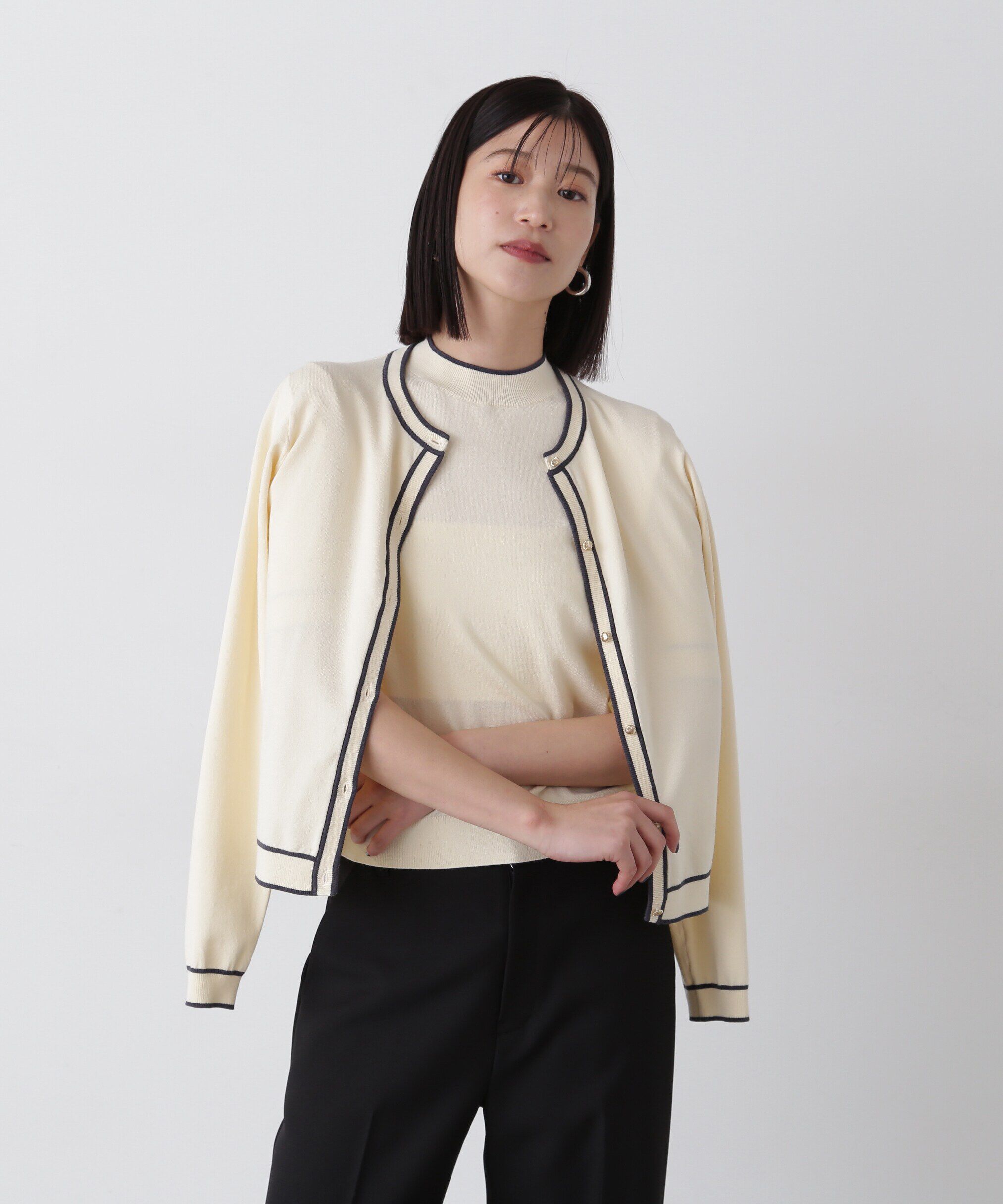  「バイカラーカーディガンセット」|ニット・セーター|クリーム&times;チ  1