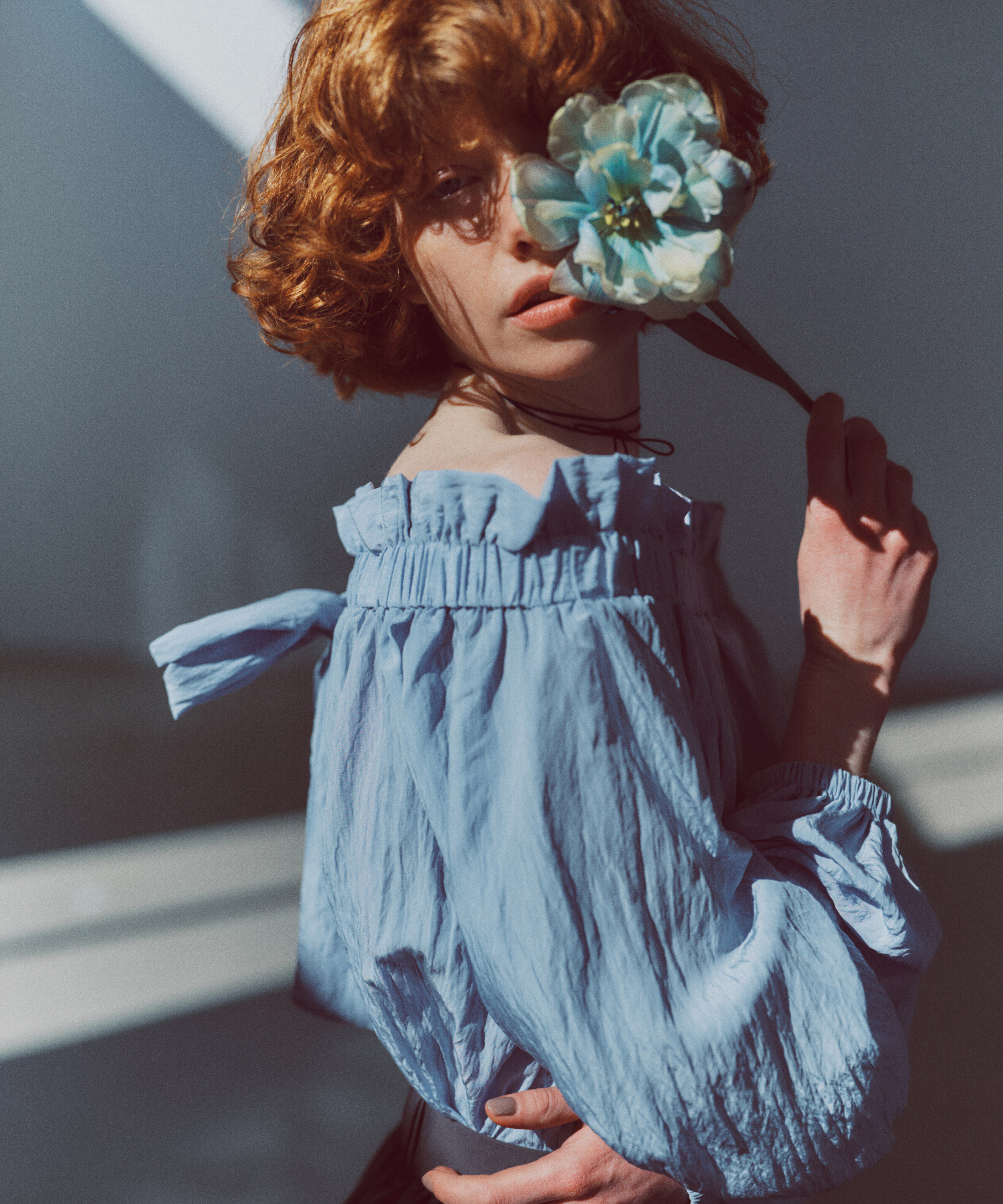  「オフショルペーパーバックブラウス」|シャツ・ブラウス|ブルー