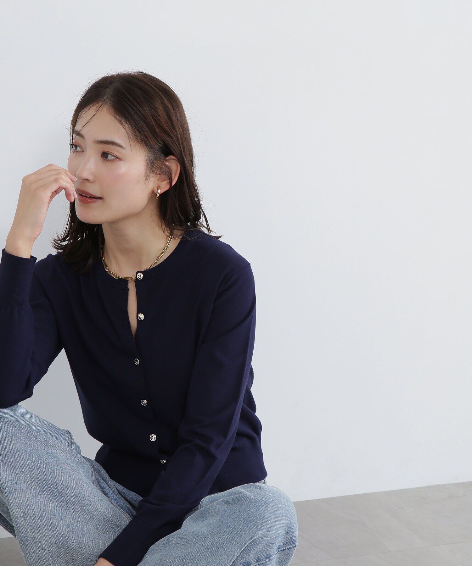  「オータムベーシックカーディガン」|ニット・セーター|ネイビー