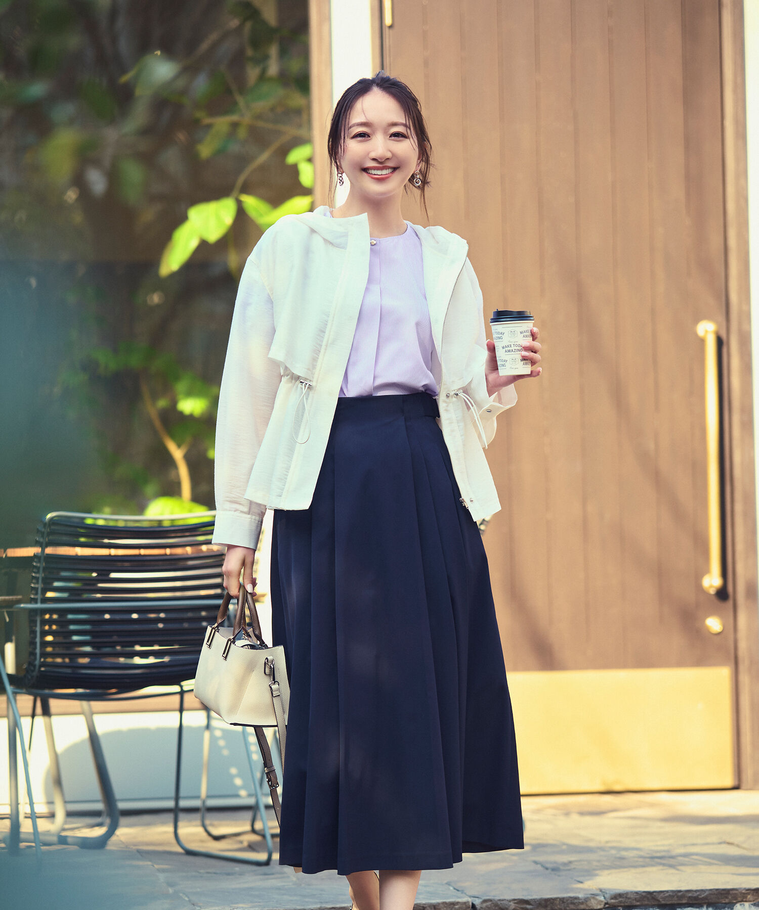  「サイドバックルフレアスカート」|スカート|ネイビー