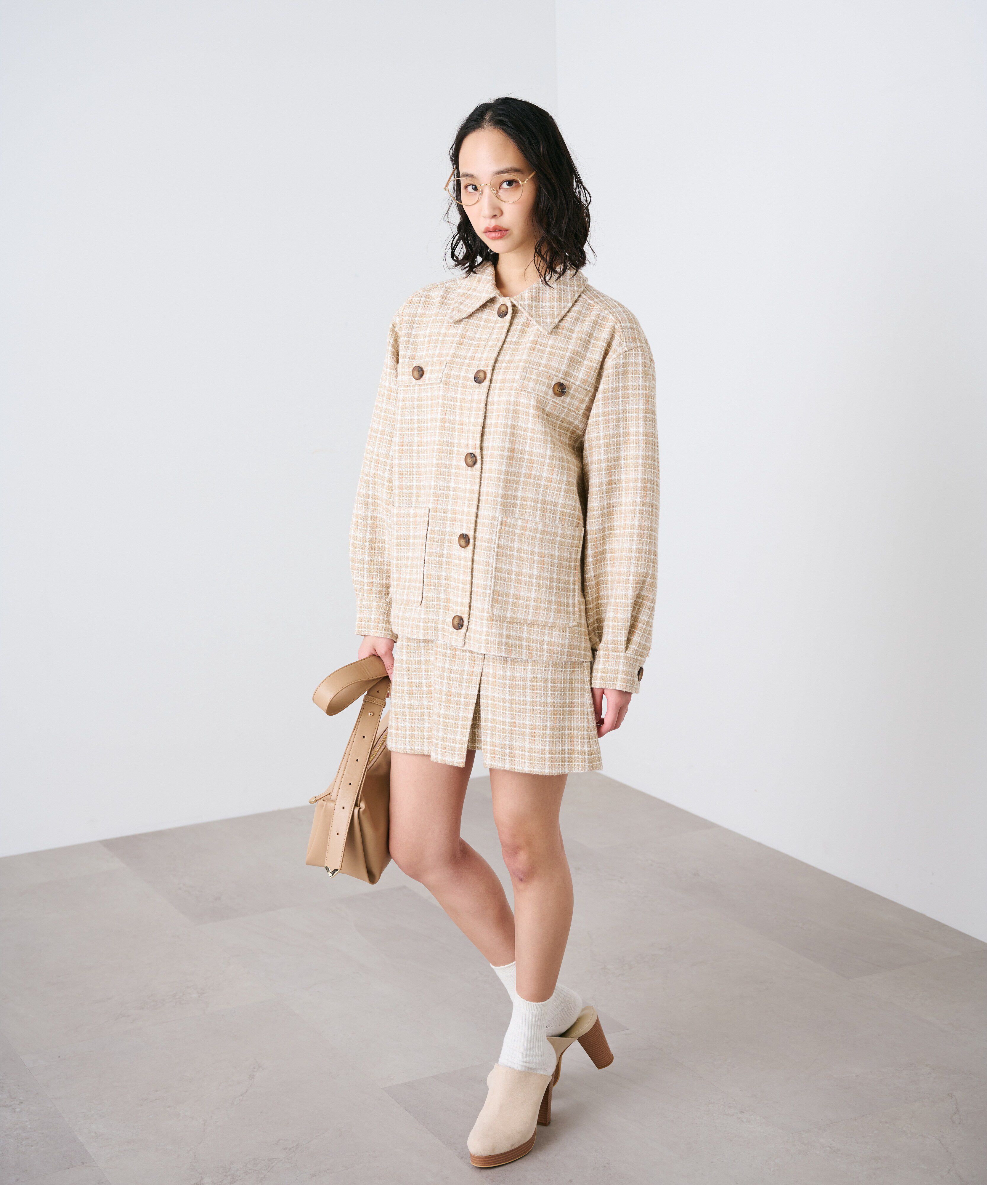  「ツイードミドル丈シャツジャケット」|ブルゾン・スタジャン|