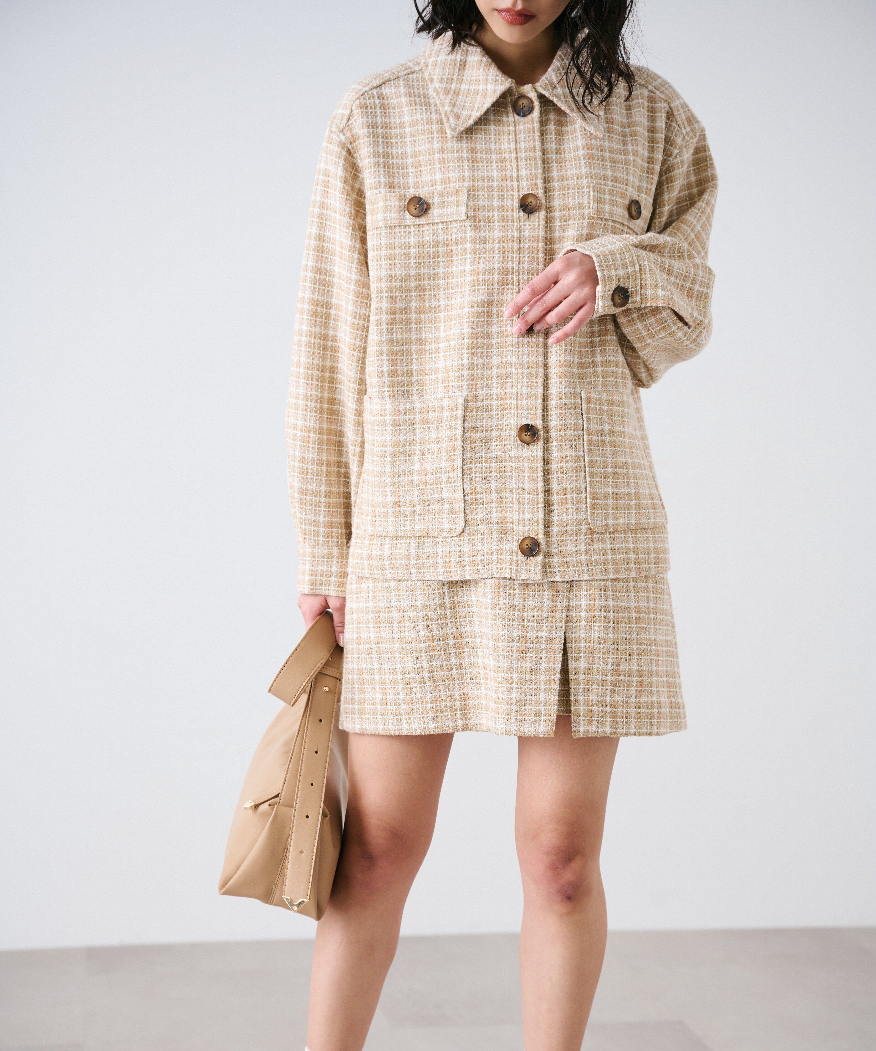  「ツイードミドル丈シャツジャケット」|ブルゾン・スタジャン|