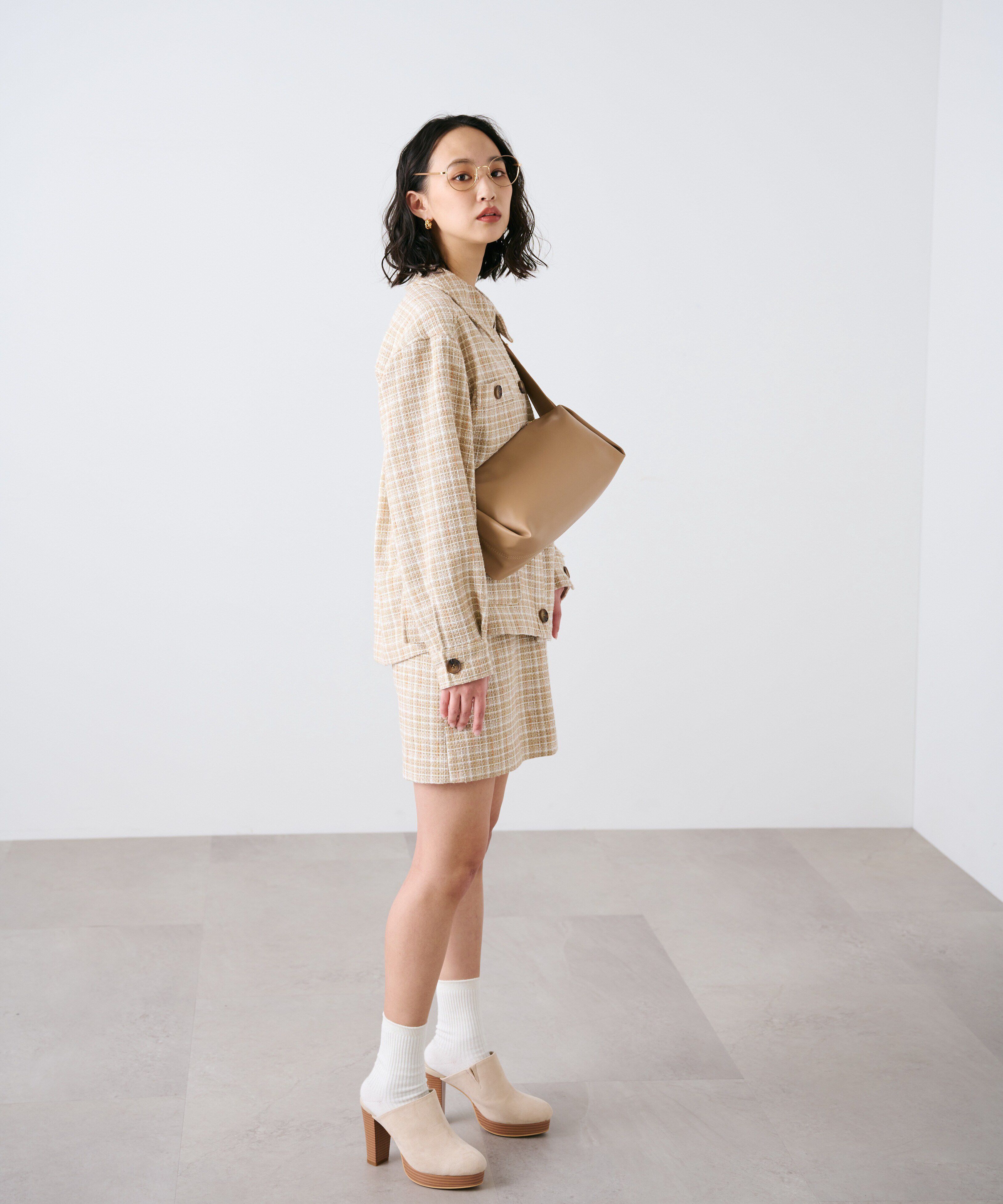  「ツイードミドル丈シャツジャケット」|ブルゾン・スタジャン|