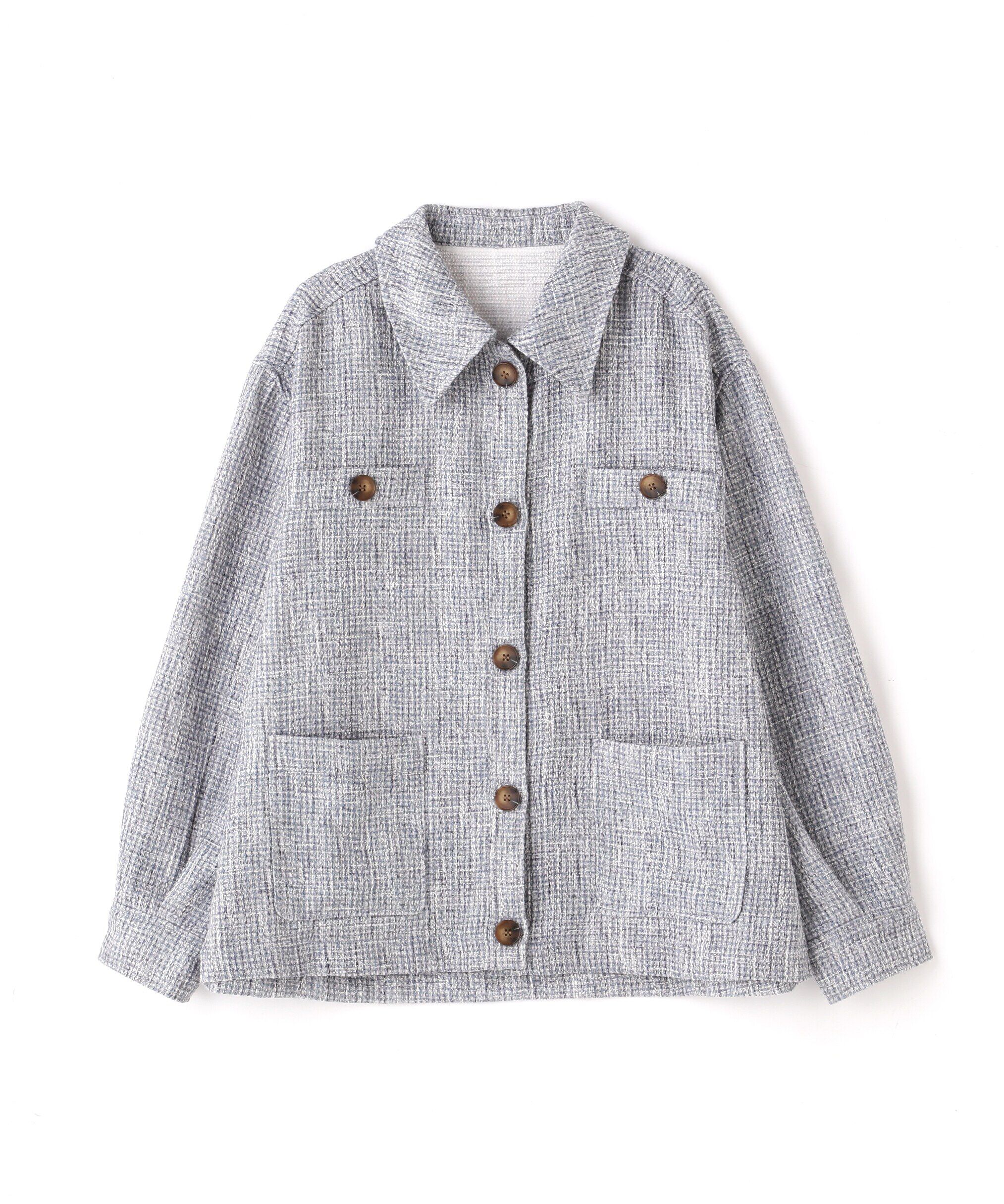  「ツイードミドル丈シャツジャケット」|ブルゾン・スタジャン|