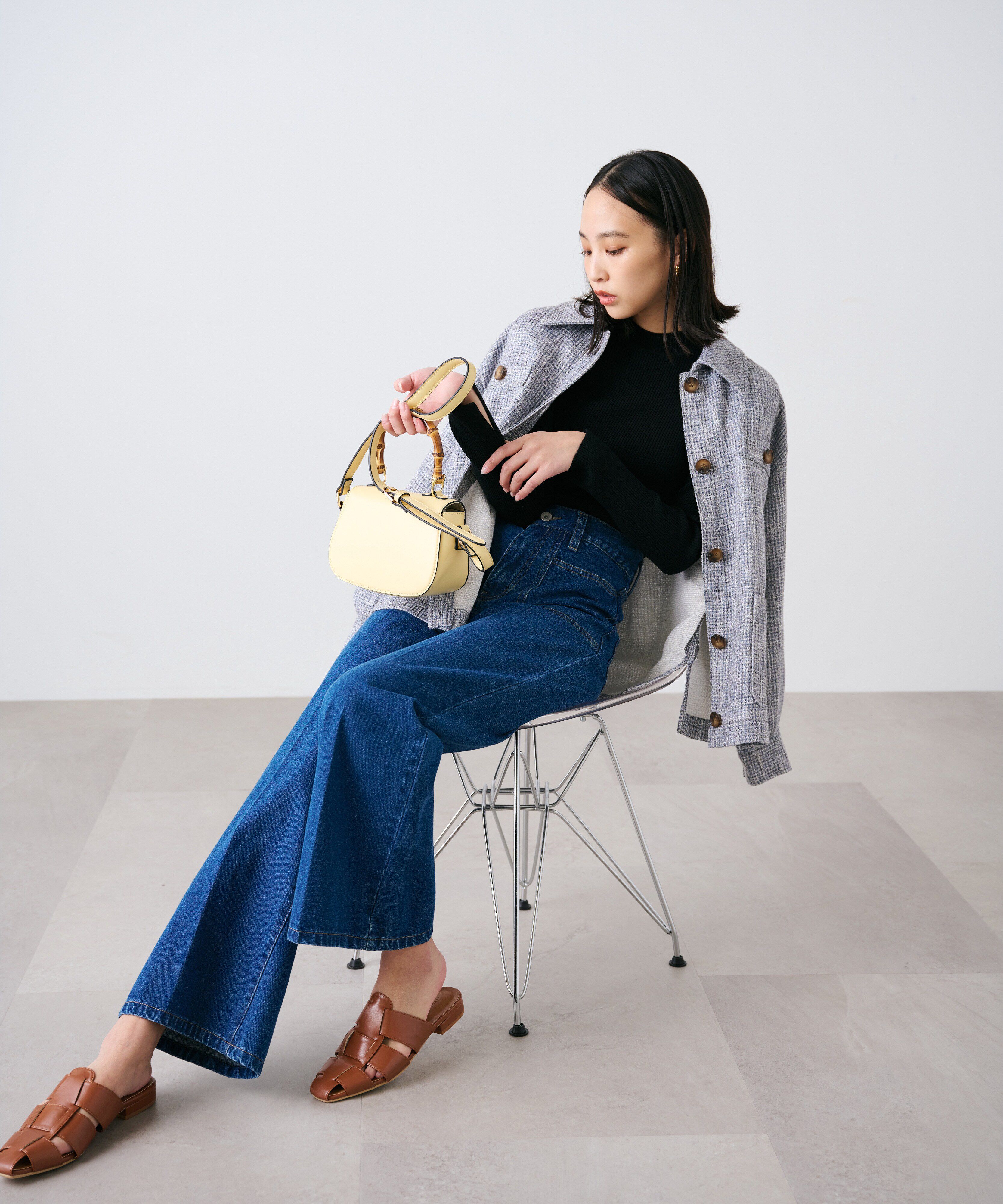  「ツイードミドル丈シャツジャケット」|ブルゾン・スタジャン|