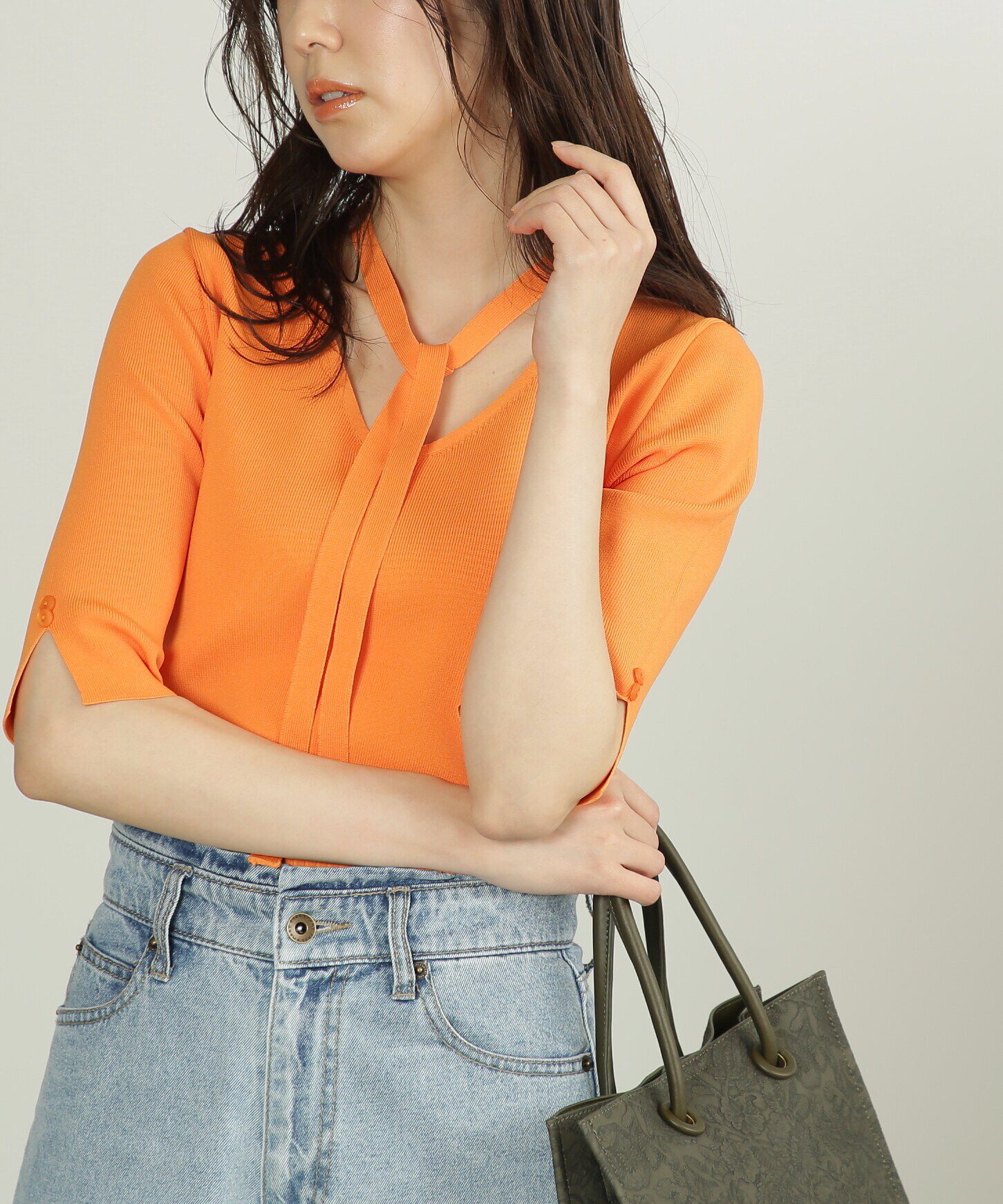  「ボウタイニット」|ニット・セーター|オレンジ