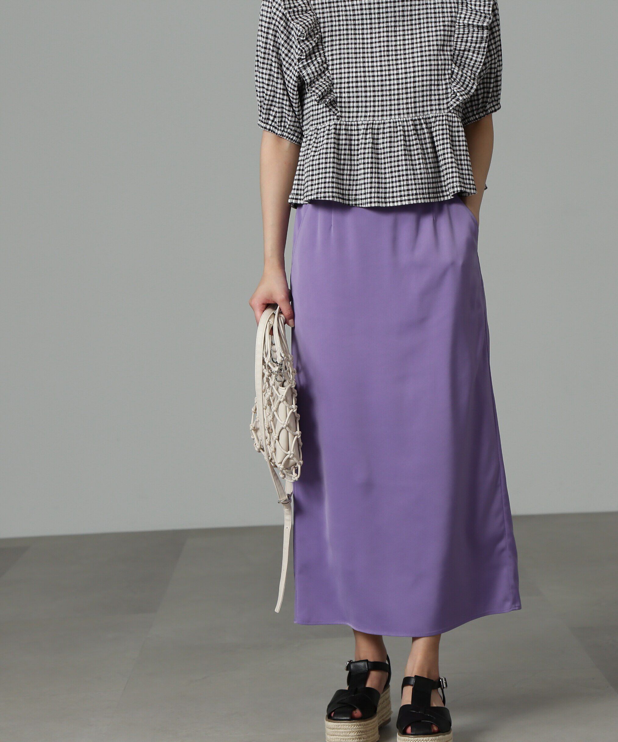  「ハイウエストナロースカート」|スカート|パープル