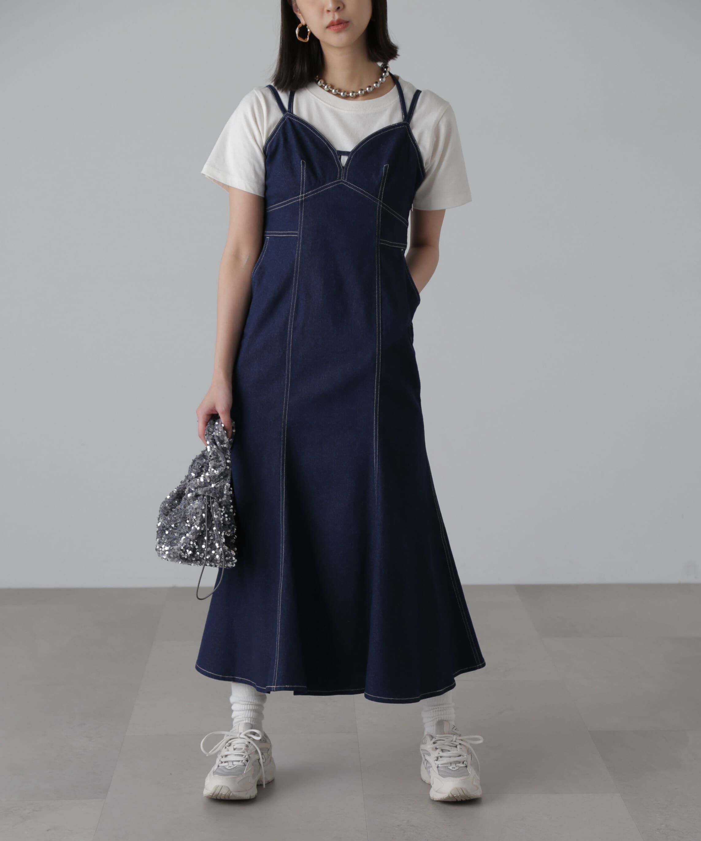  「ライトオンスデニムマーメイドキャミワンピース」|ワンピース|ワンウォッシ 1
