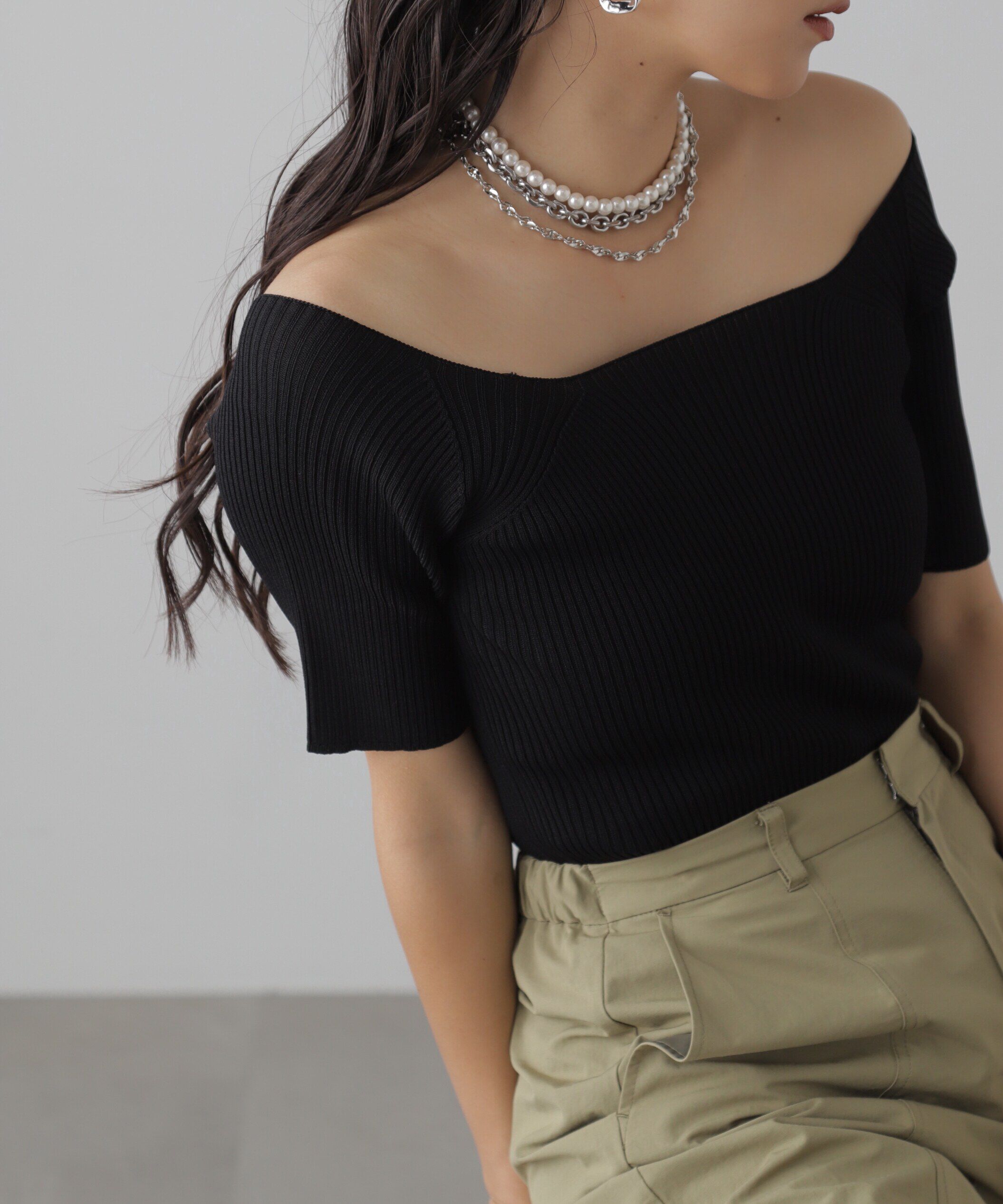  「コンパクトオフショルリブニット」|ニット・セーター|