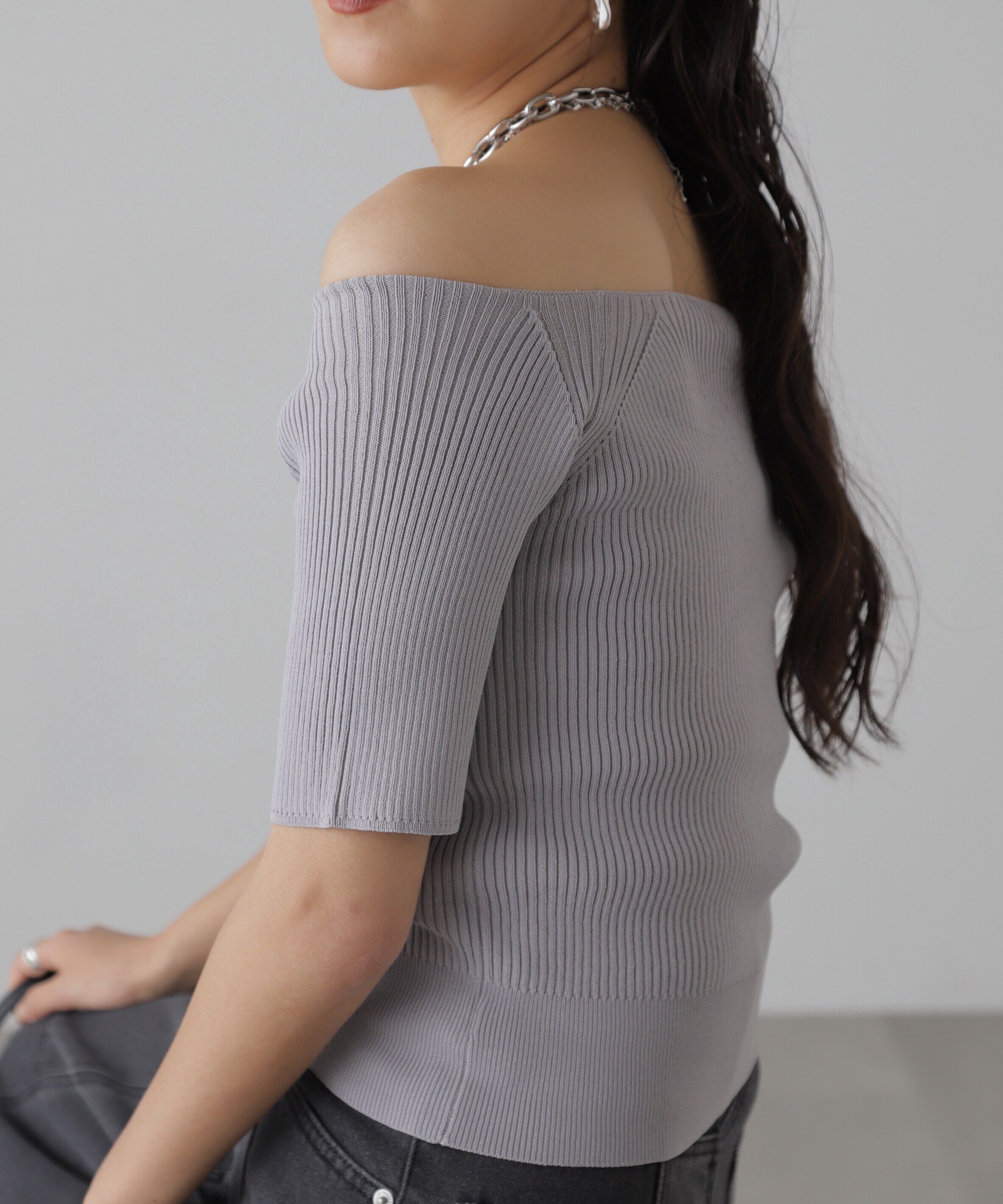  「コンパクトオフショルリブニット」|ニット・セーター|