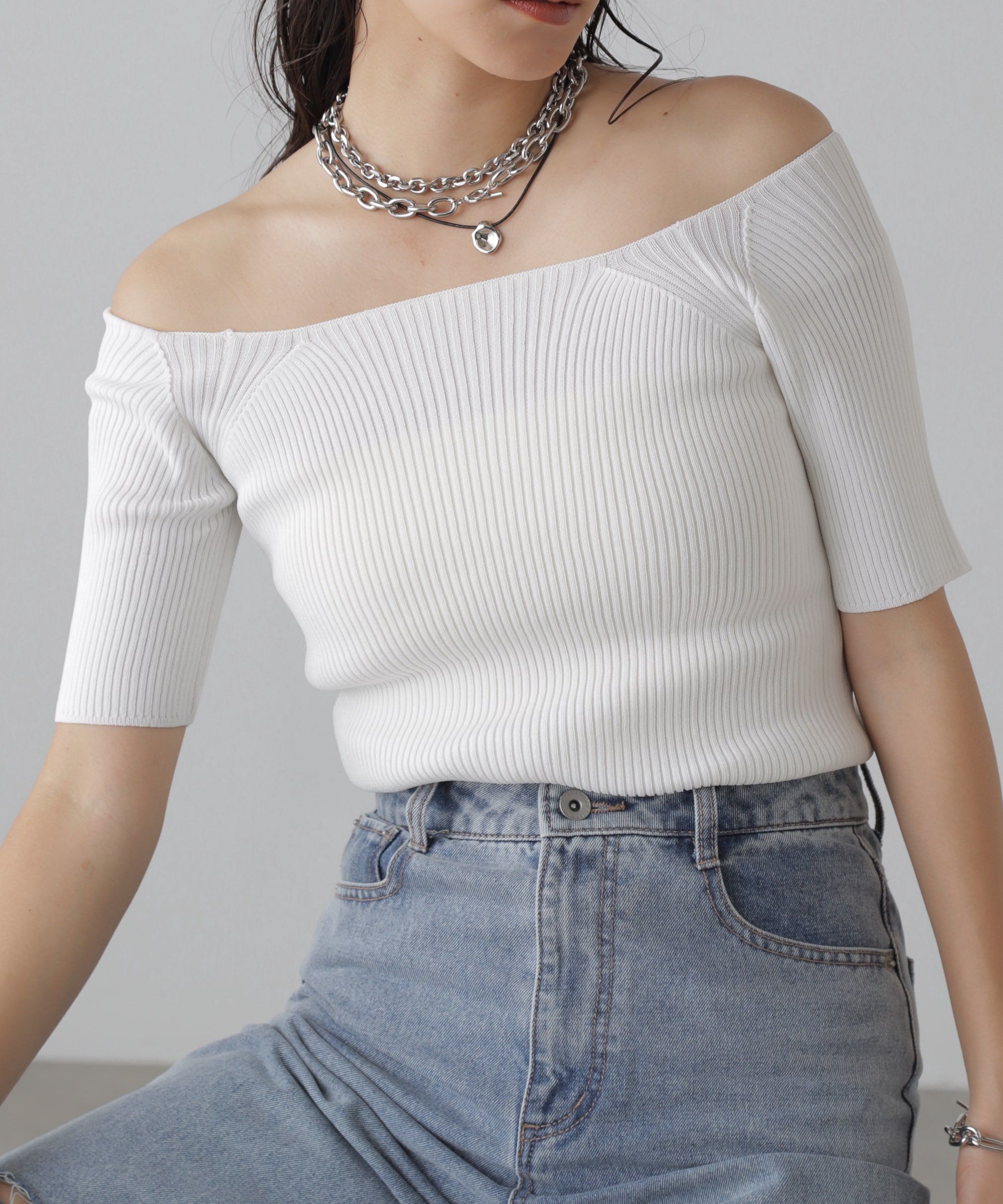  「コンパクトオフショルリブニット」|ニット・セーター|オフ