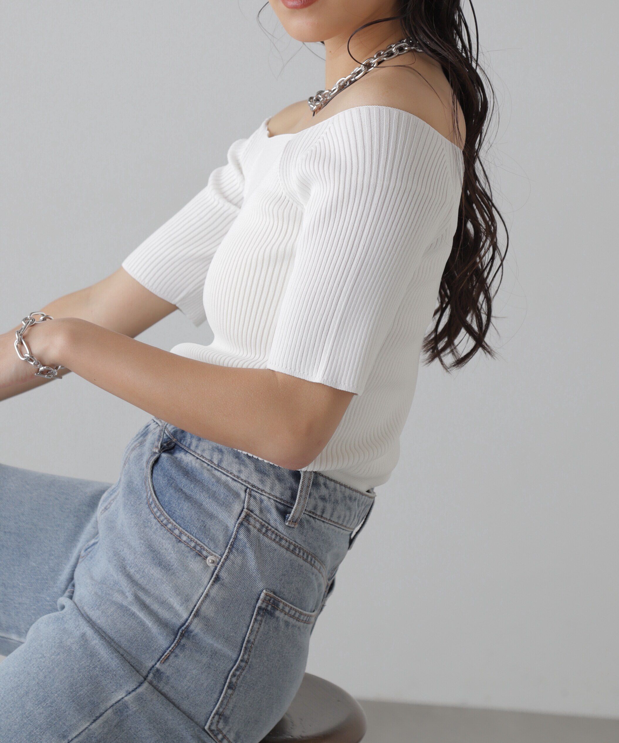  「コンパクトオフショルリブニット」|ニット・セーター|