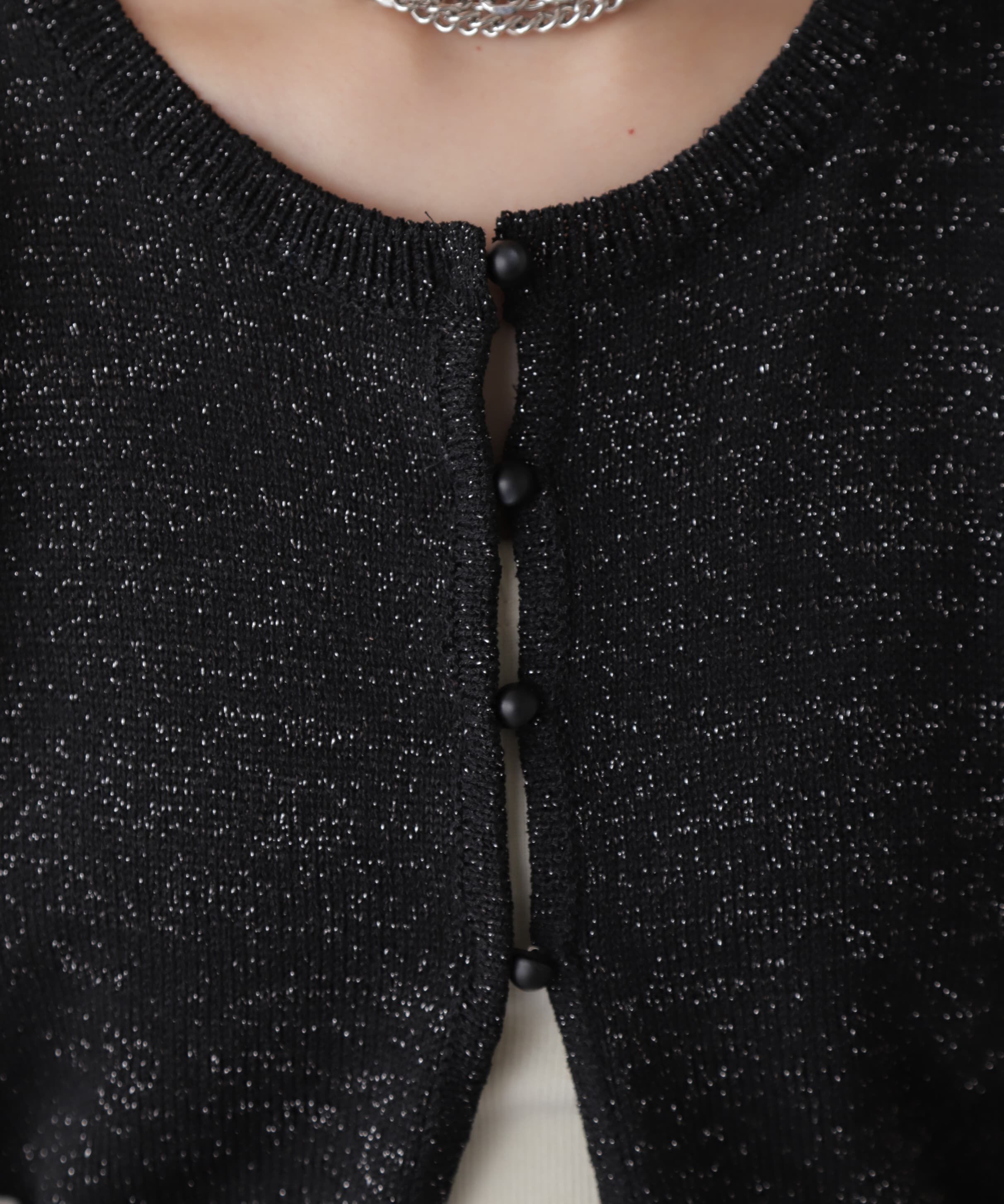  「ラメパフスリーブニットカーディガン」|ニット・セーター|