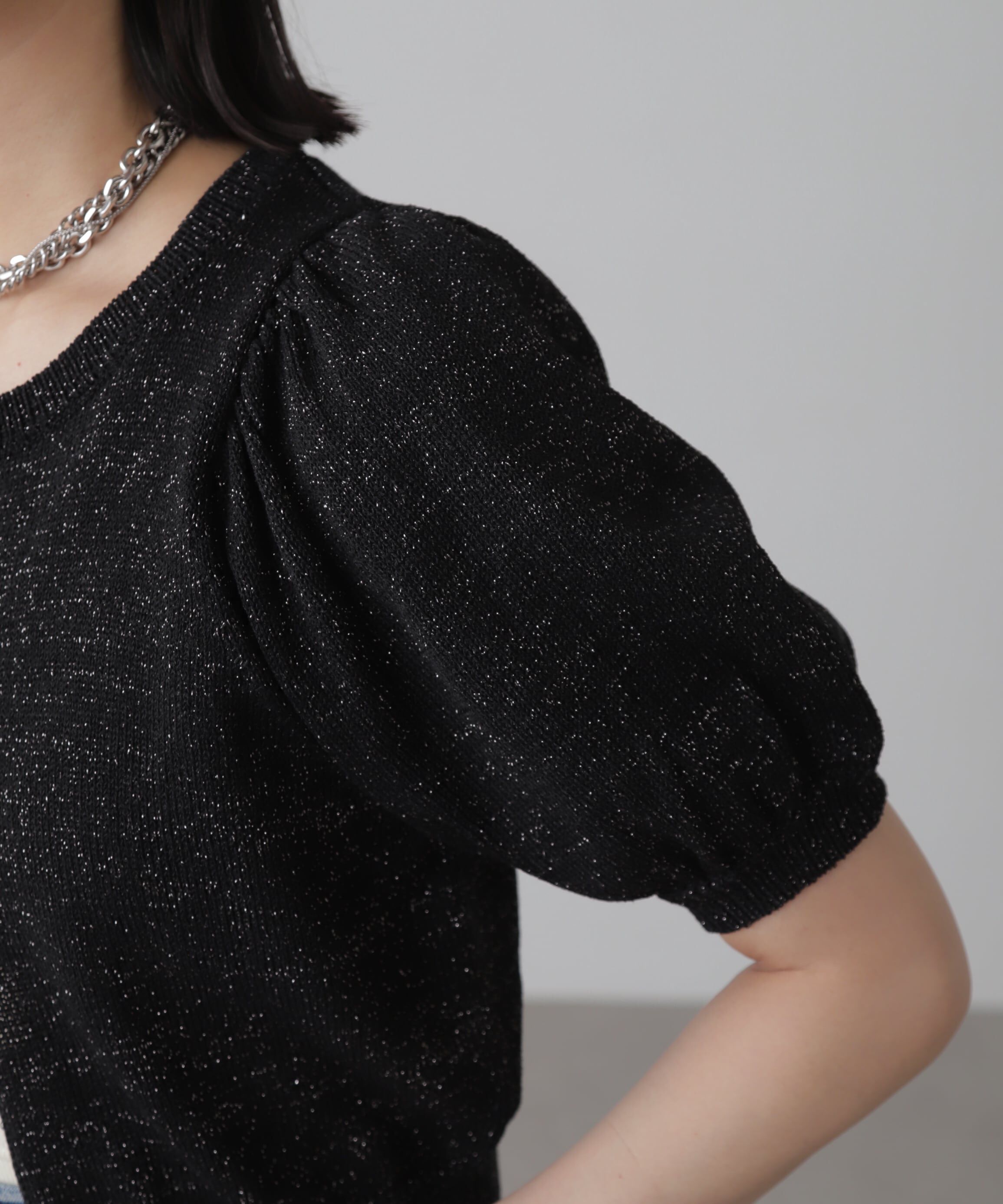  「ラメパフスリーブニットカーディガン」|ニット・セーター|