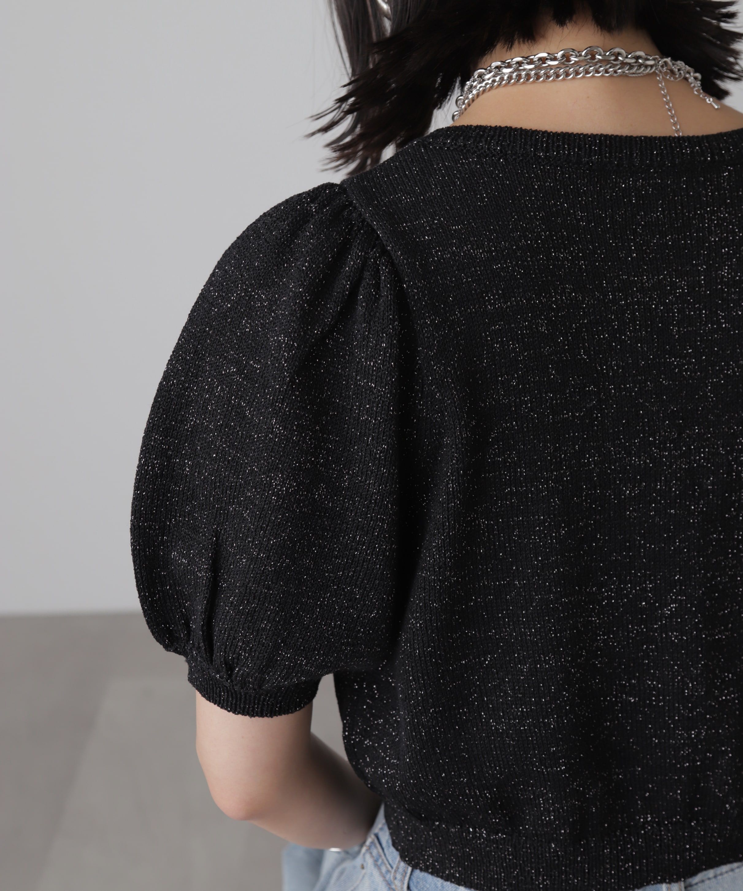  「ラメパフスリーブニットカーディガン」|ニット・セーター|