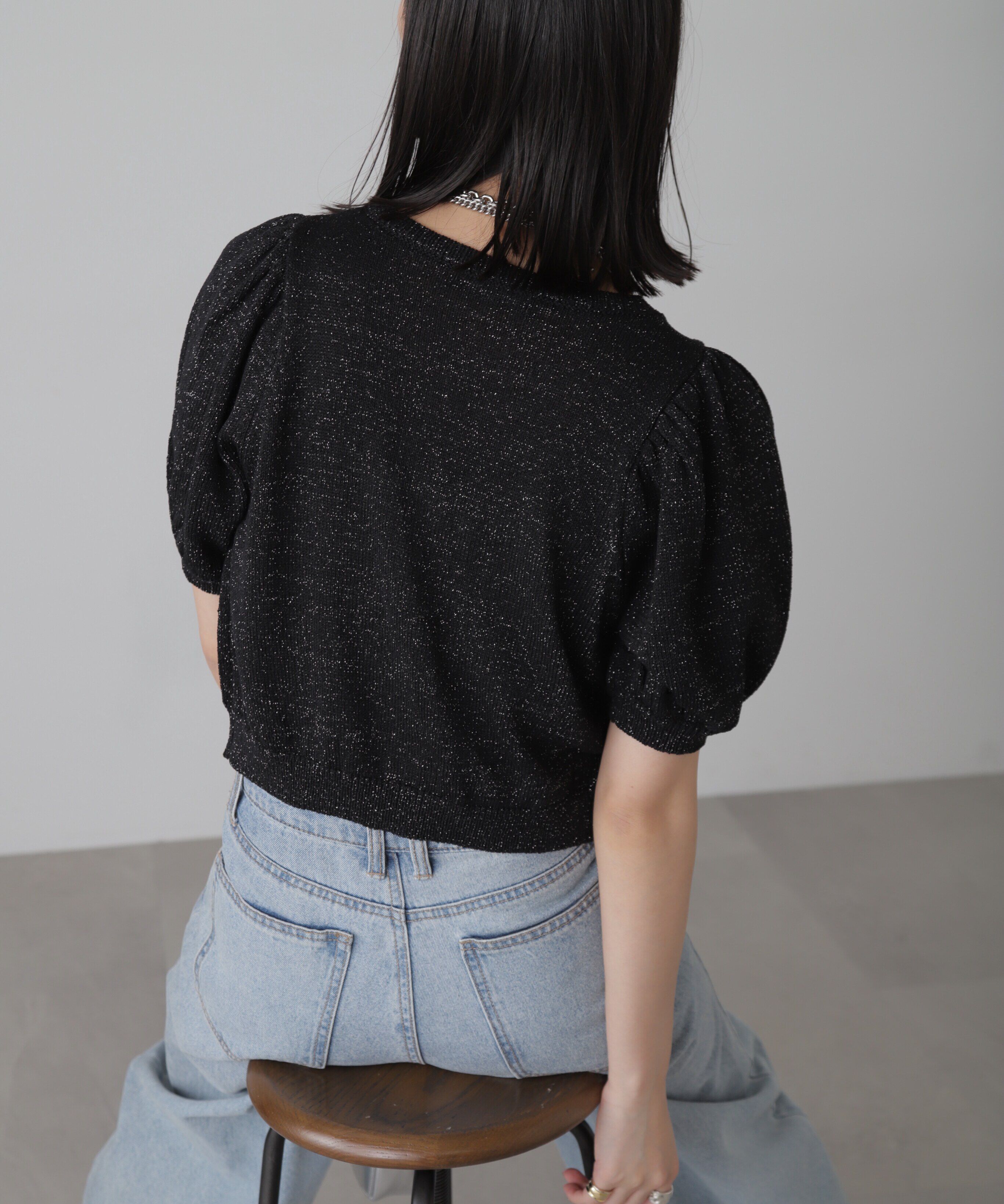  「ラメパフスリーブニットカーディガン」|ニット・セーター|