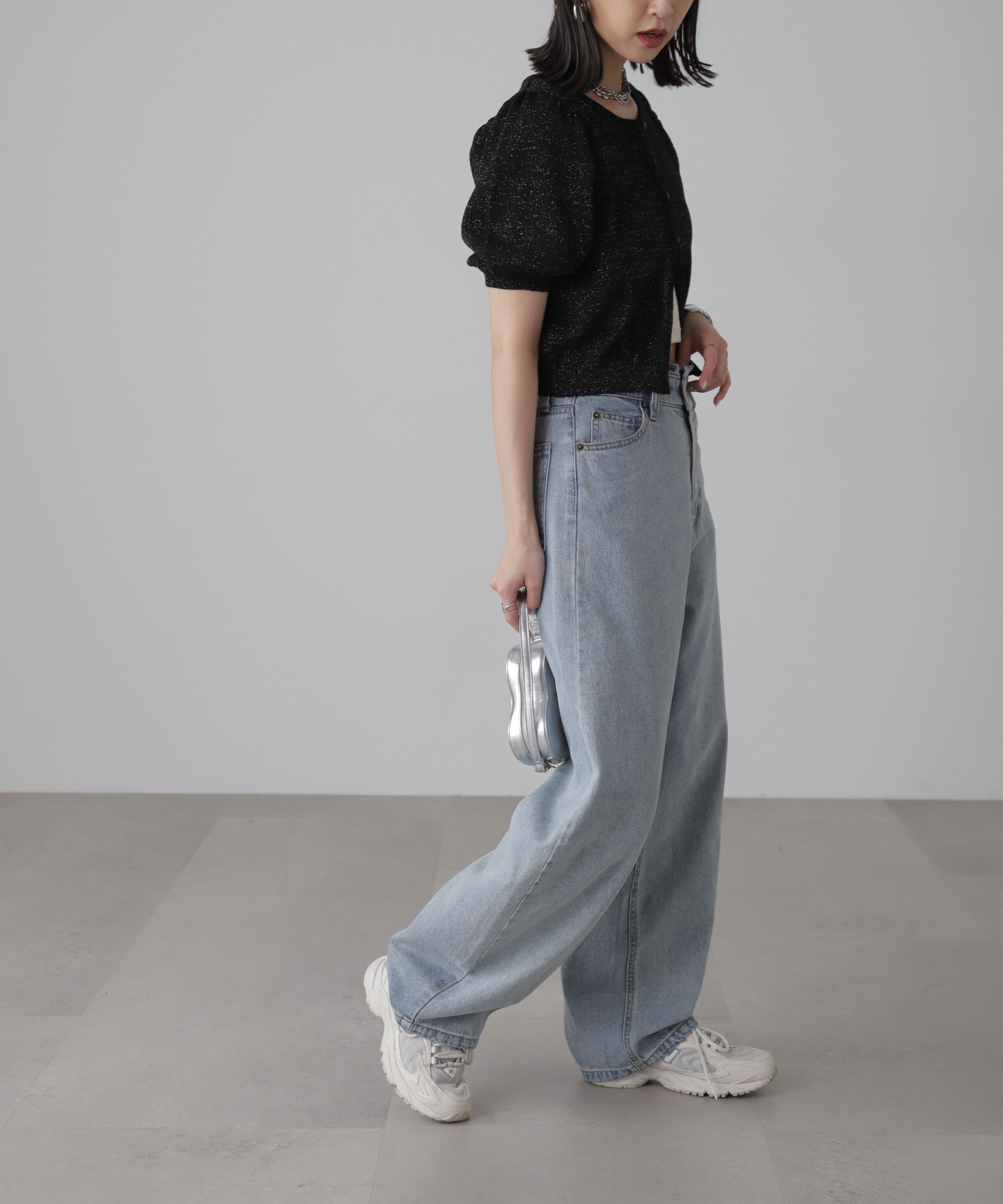  「ラメパフスリーブニットカーディガン」|ニット・セーター|