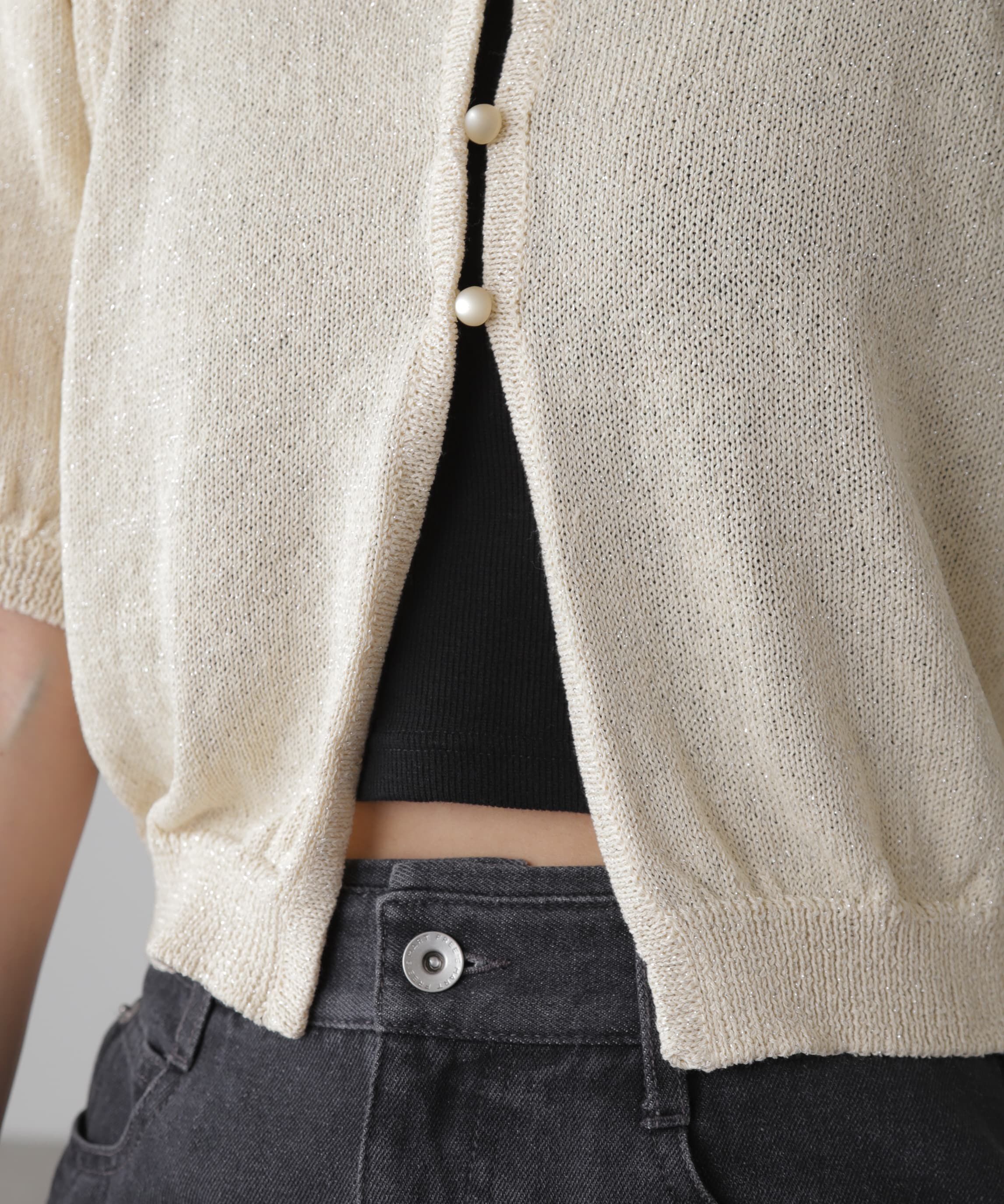  「ラメパフスリーブニットカーディガン」|ニット・セーター|