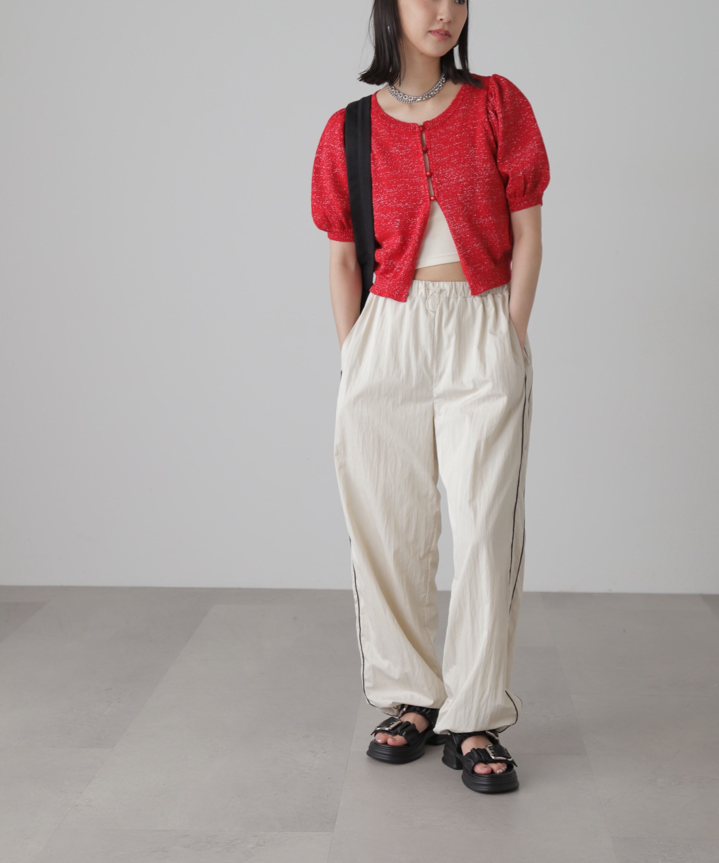  「ラメパフスリーブニットカーディガン」|ニット・セーター|