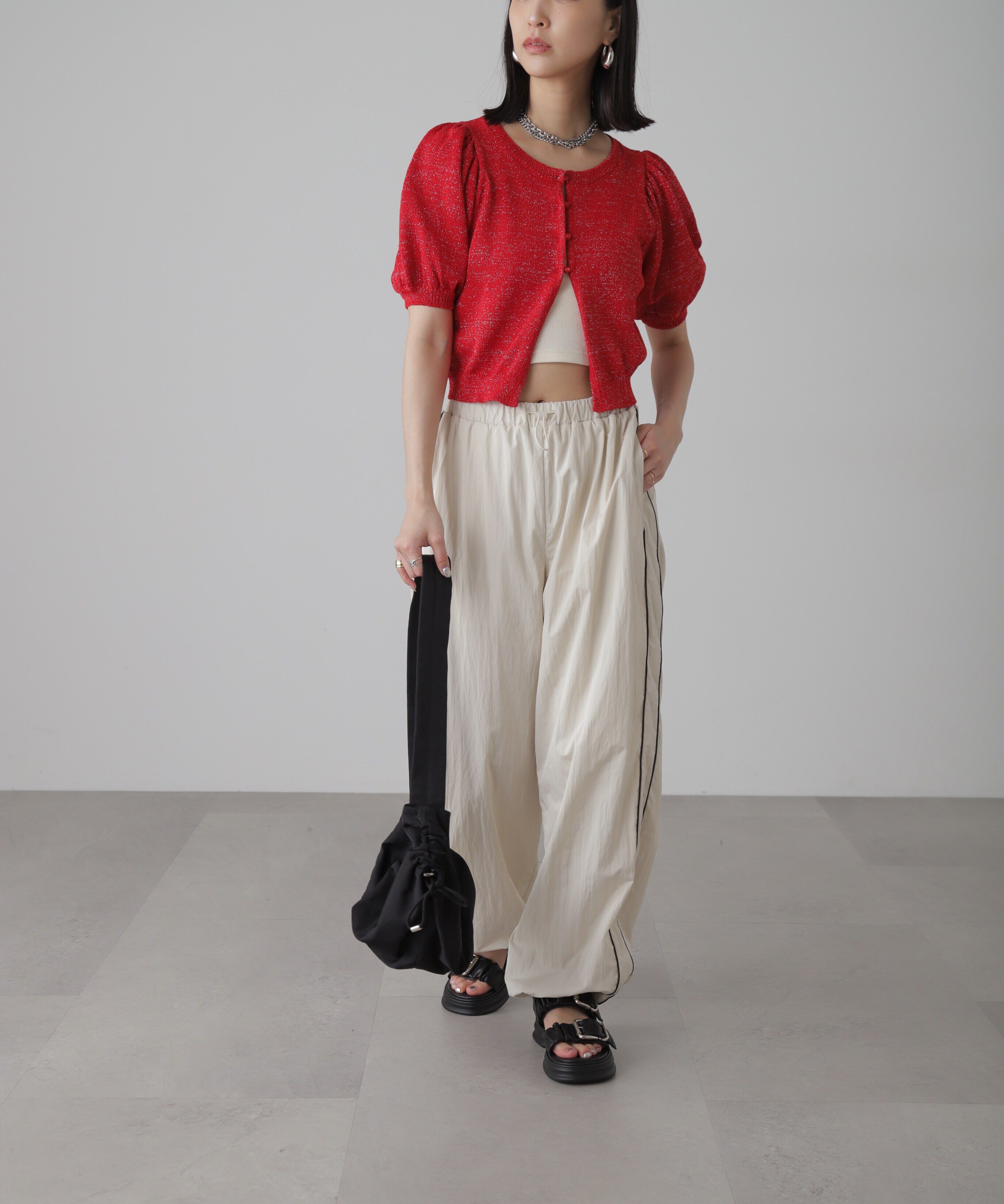  「ラメパフスリーブニットカーディガン」|ニット・セーター|