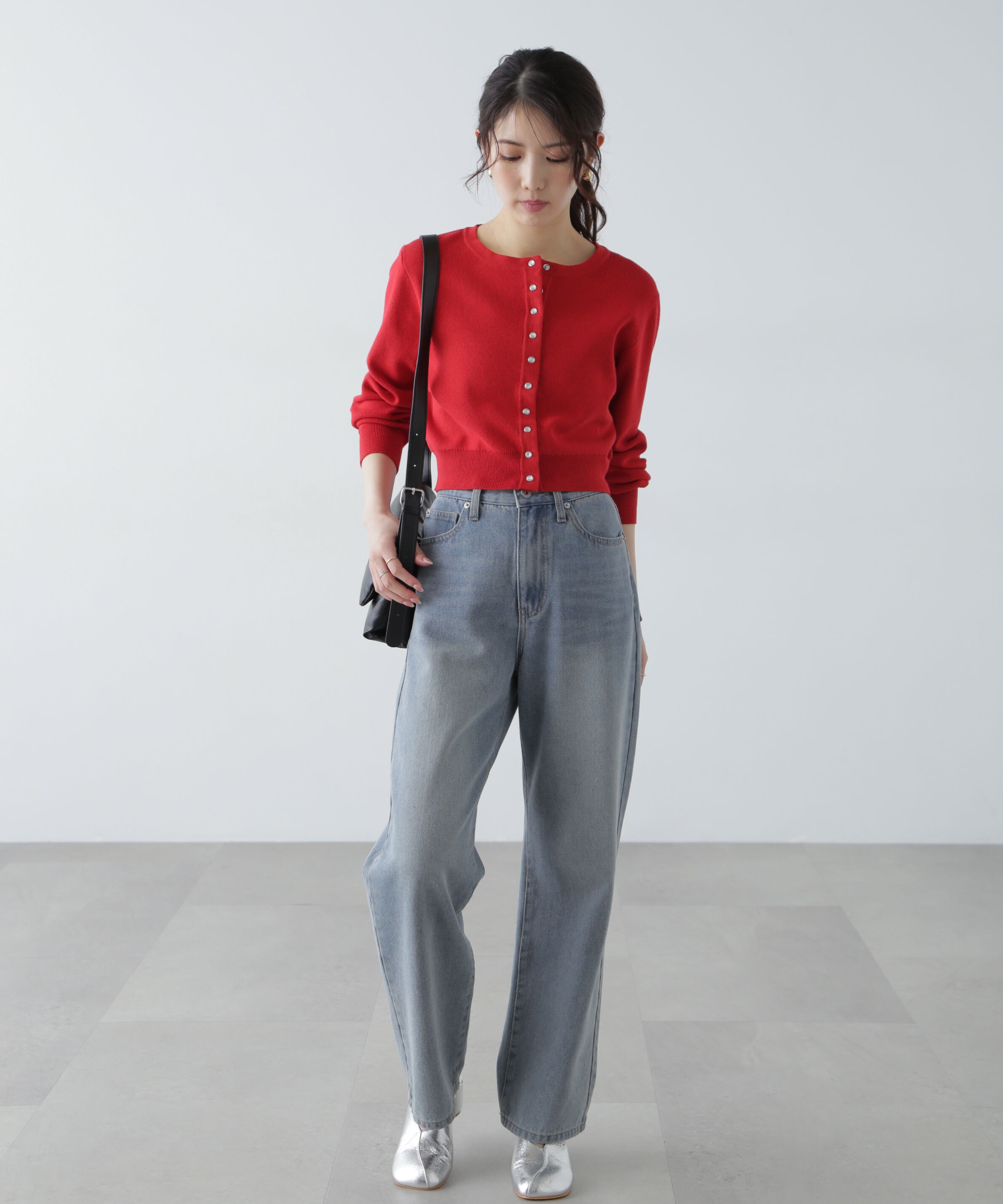  「ドットボタンクルーネックカーディガン」|ニット・セーター|