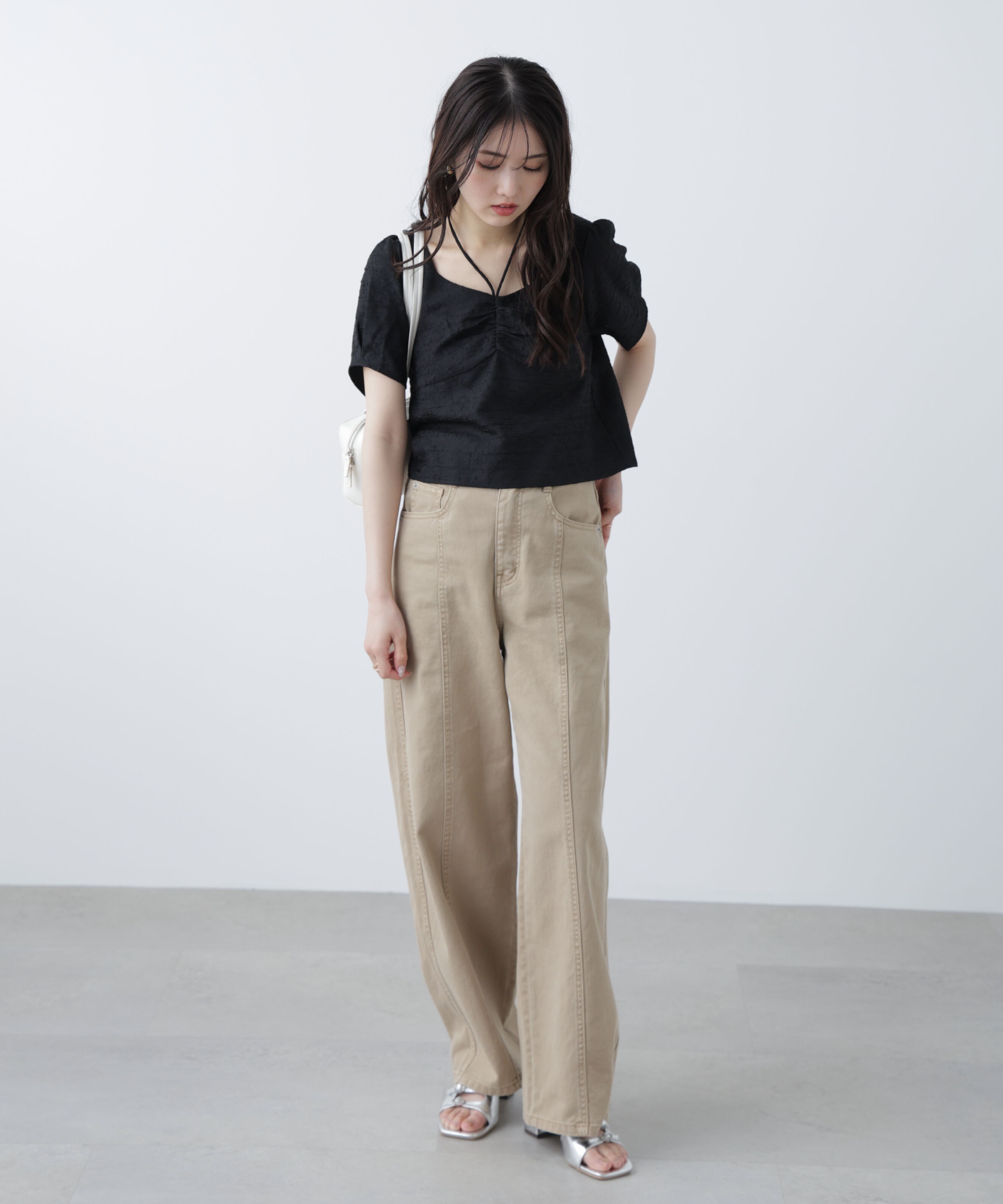  「フロントギャザーネックリボン付き半袖ブラウス」|シャツ・ブラウス|