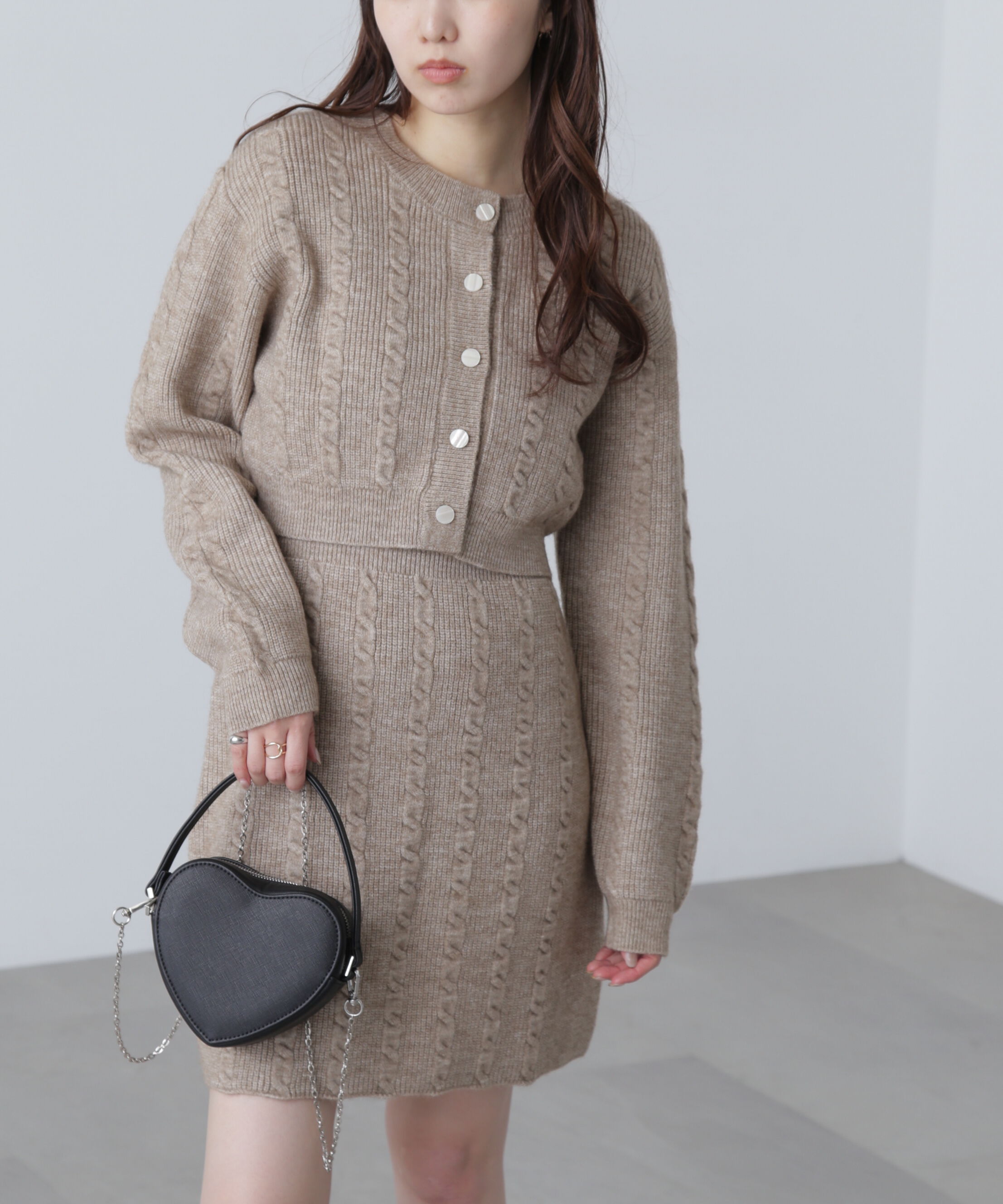  「ケーブルニットカーデ&times;ワンピースセット」|ワンピース|