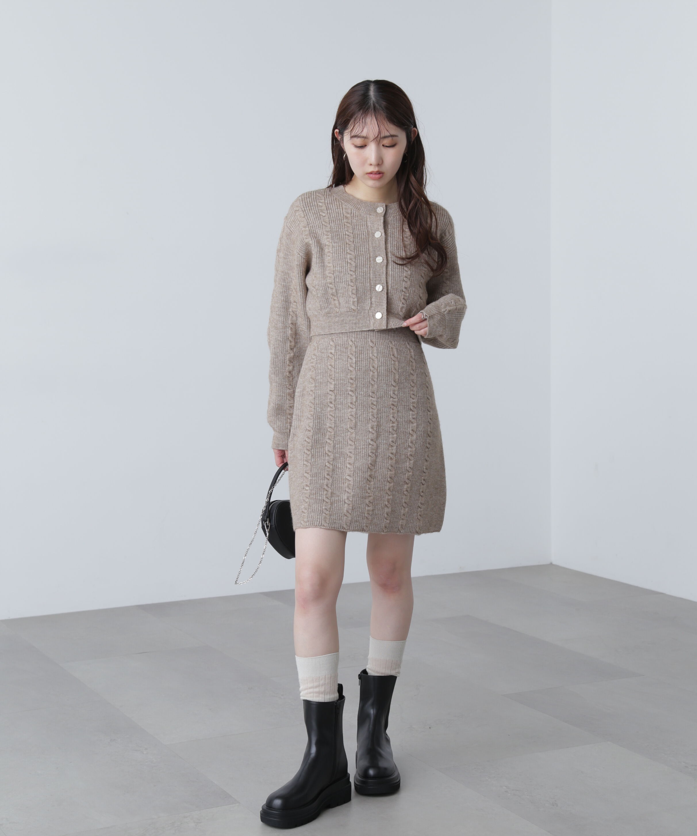  「ケーブルニットカーデ&times;ワンピースセット」|ワンピース|