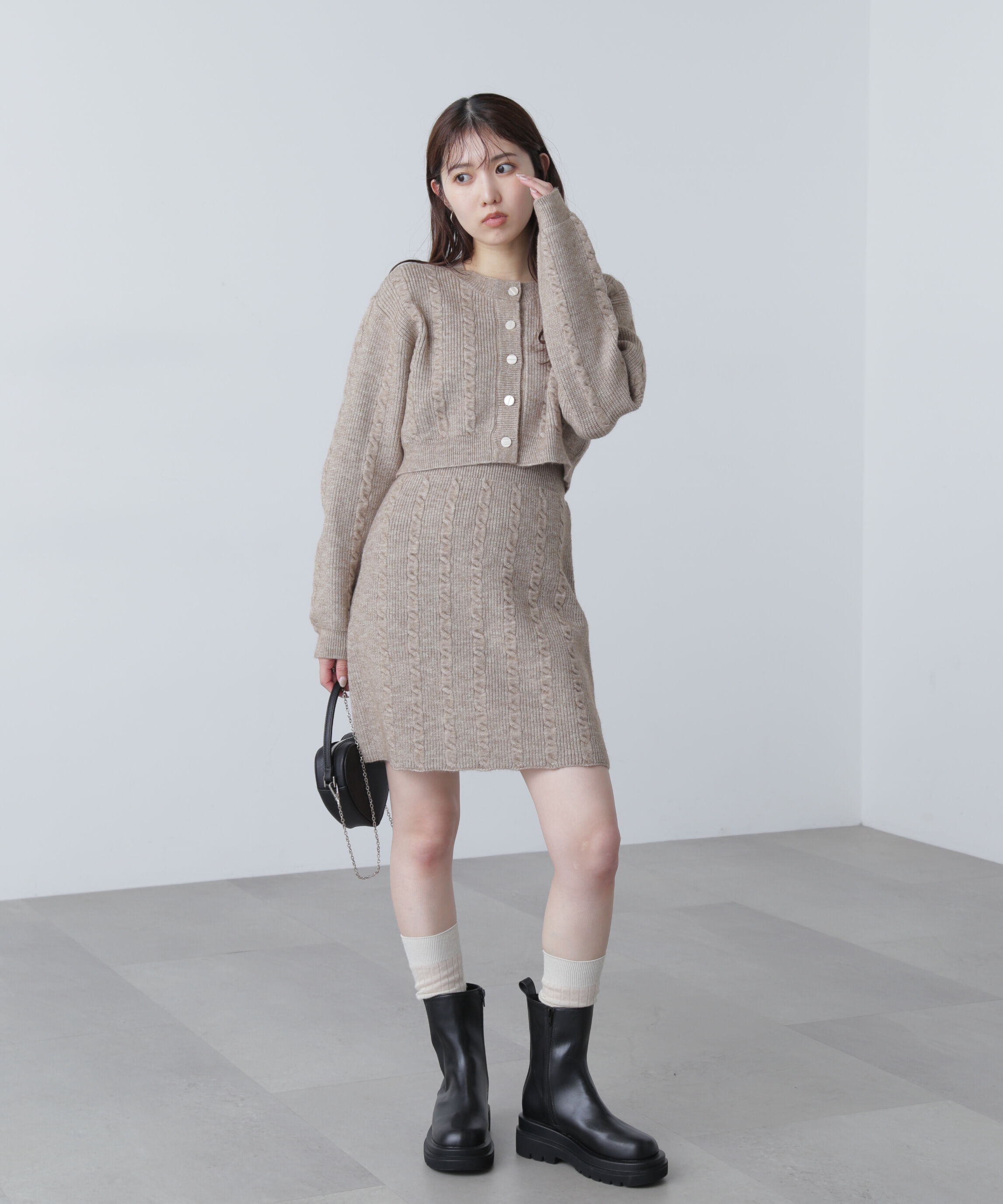  「ケーブルニットカーデ&times;ワンピースセット」|ワンピース|