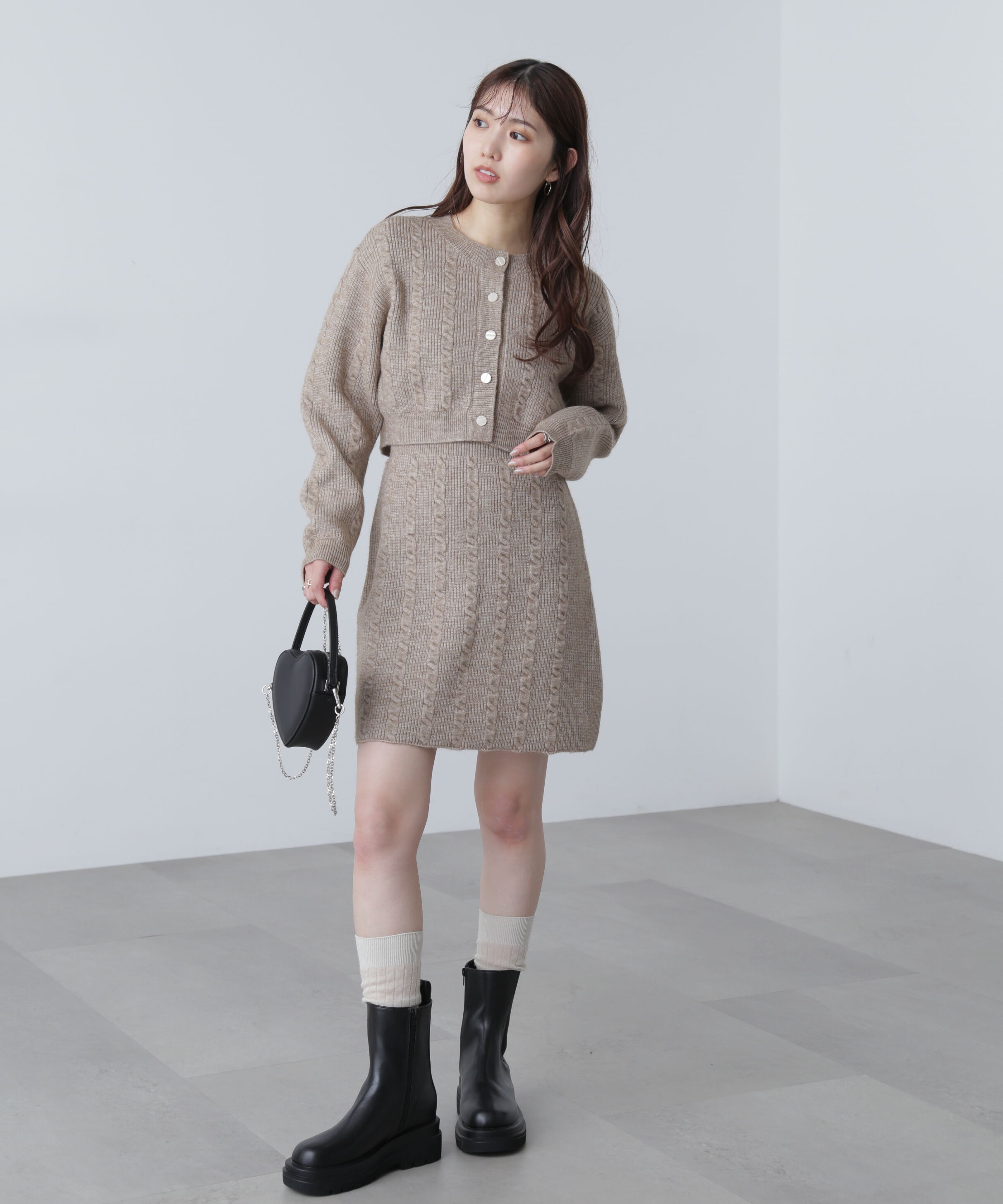  「ケーブルニットカーデ&times;ワンピースセット」|ワンピース|