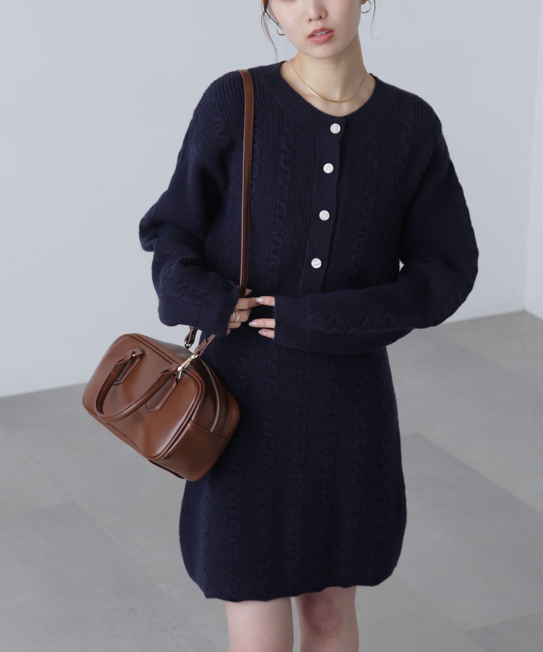  「ケーブルニットカーデ&times;ワンピースセット」|ワンピース|ネイビー