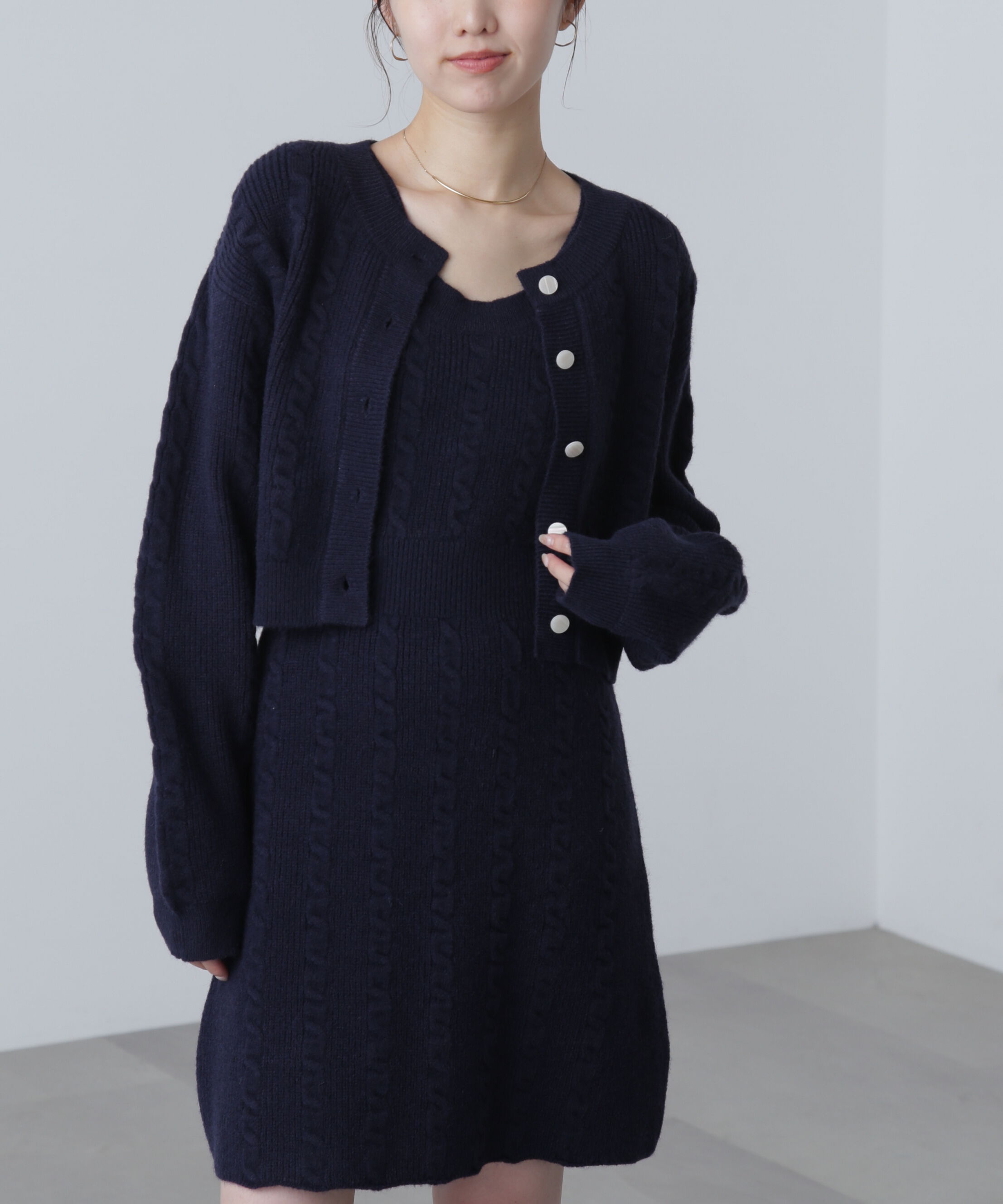  「ケーブルニットカーデ&times;ワンピースセット」|ワンピース|